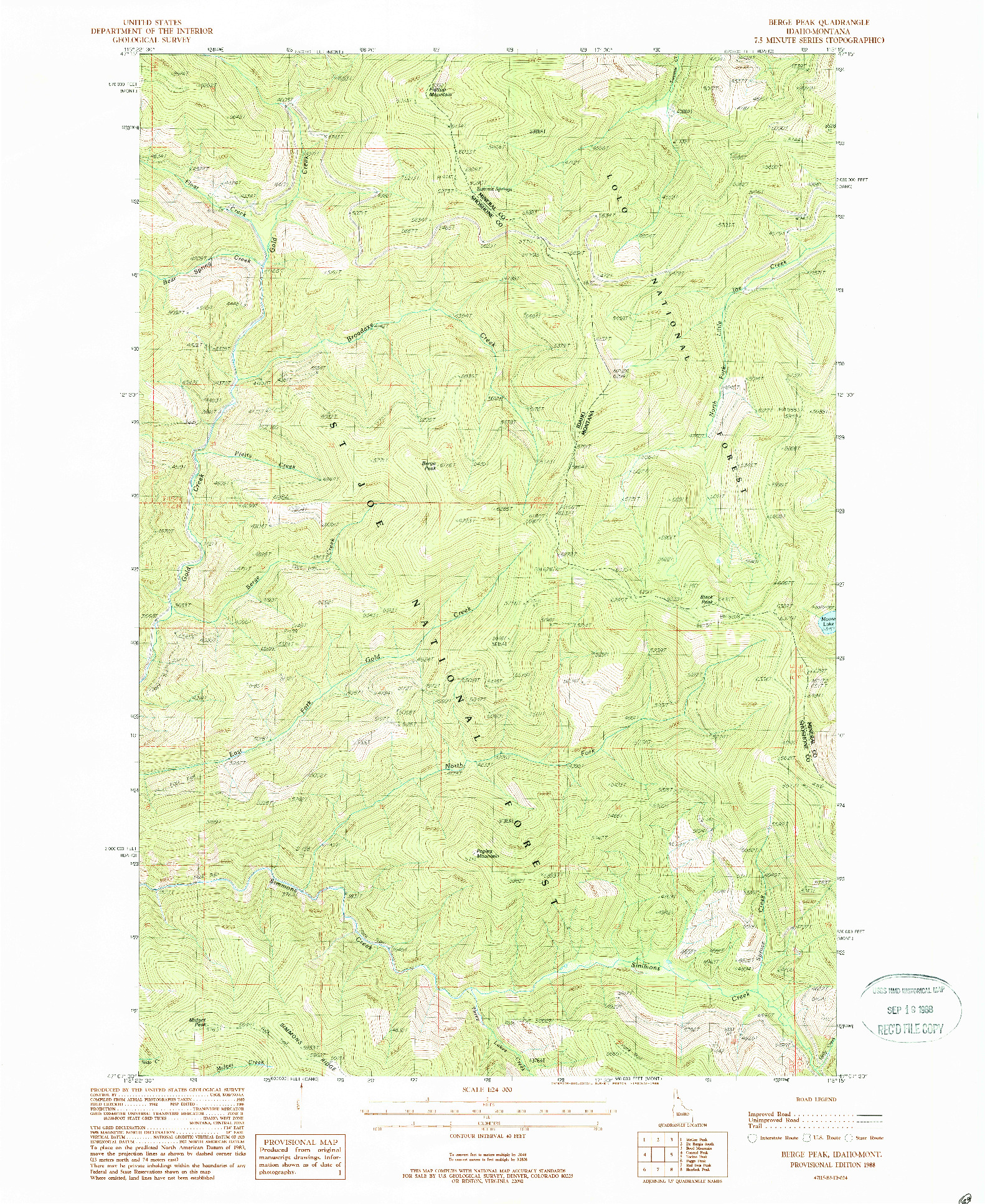 USGS 1:24000-SCALE QUADRANGLE FOR BERGE PEAK, ID 1988