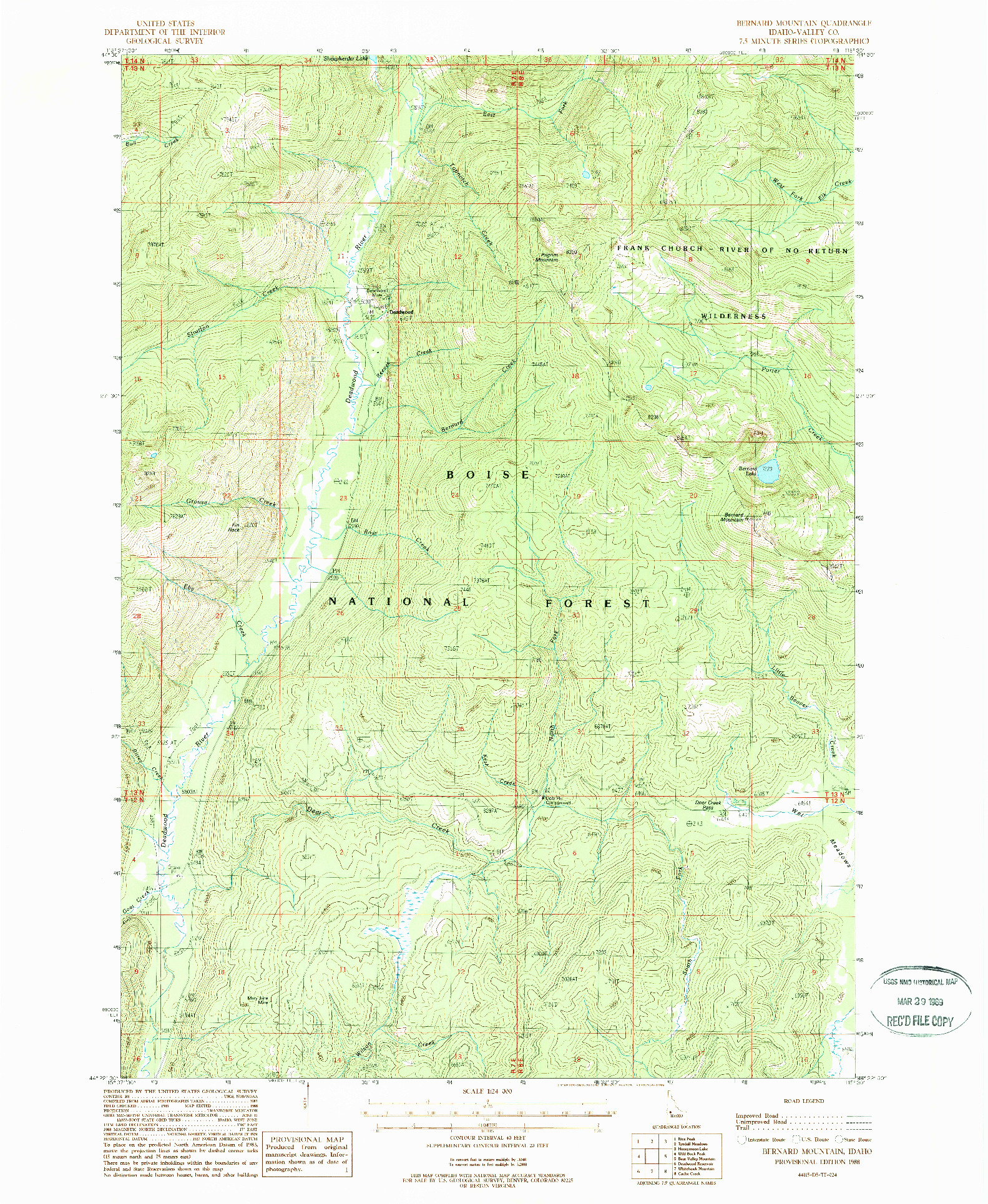 USGS 1:24000-SCALE QUADRANGLE FOR BERNARD MOUNTAIN, ID 1988