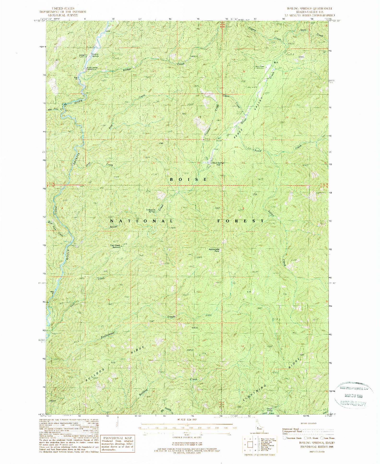 USGS 1:24000-SCALE QUADRANGLE FOR BOILING SPRINGS, ID 1988