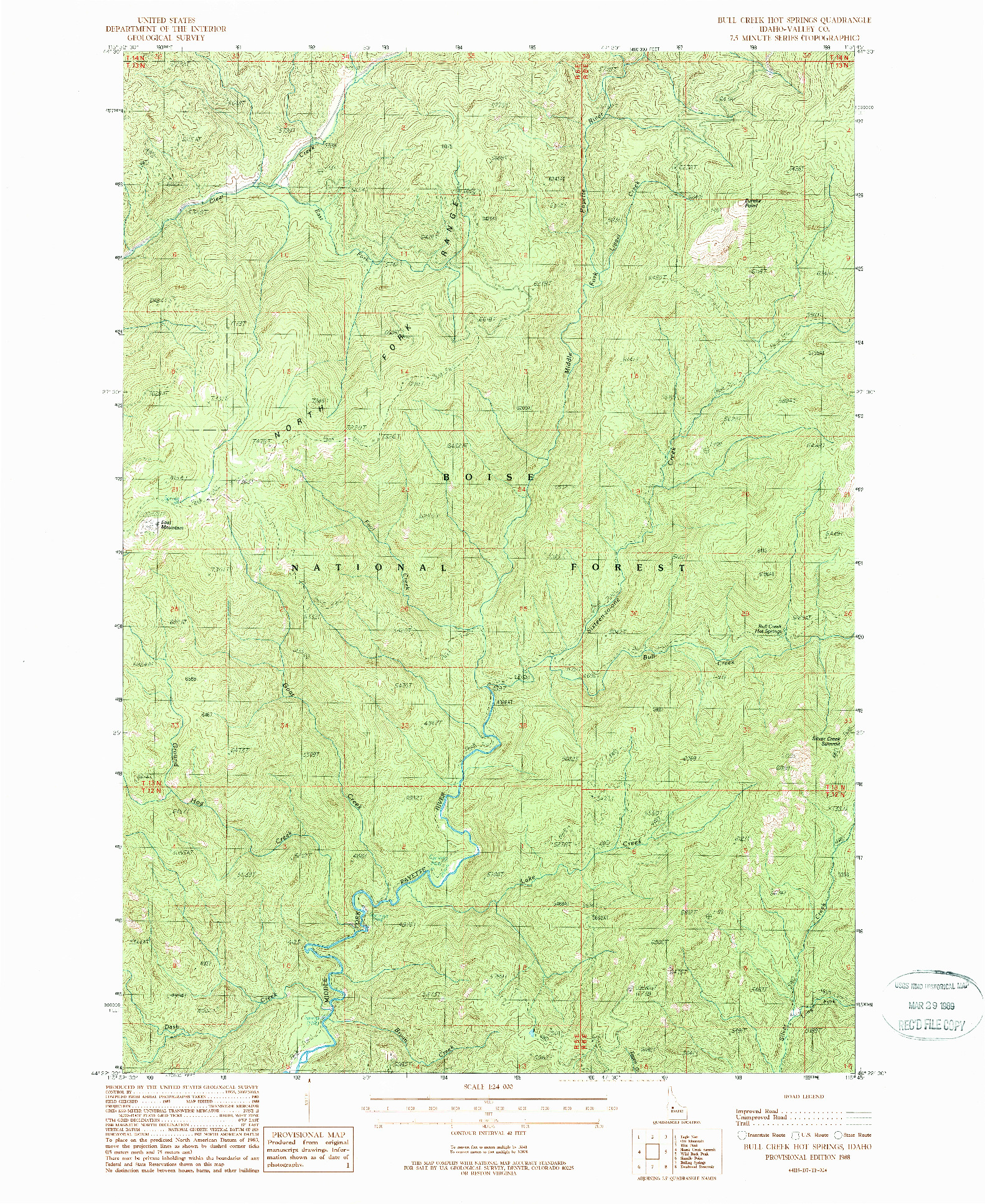 USGS 1:24000-SCALE QUADRANGLE FOR BULL CREEK HOT SPRINGS, ID 1988