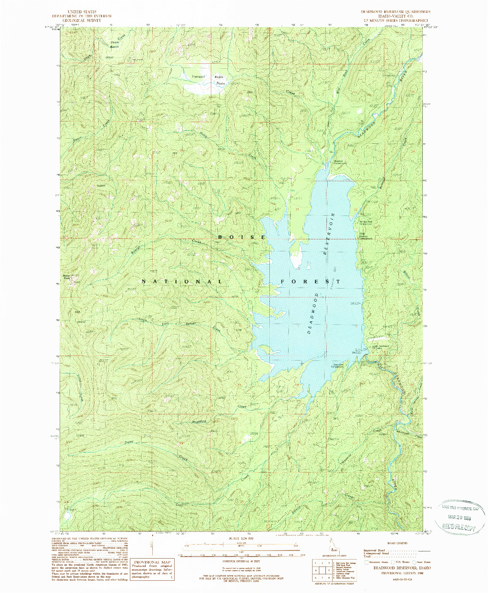 USGS 1:24000-SCALE QUADRANGLE FOR DEADWOOD RESERVOIR, ID 1988