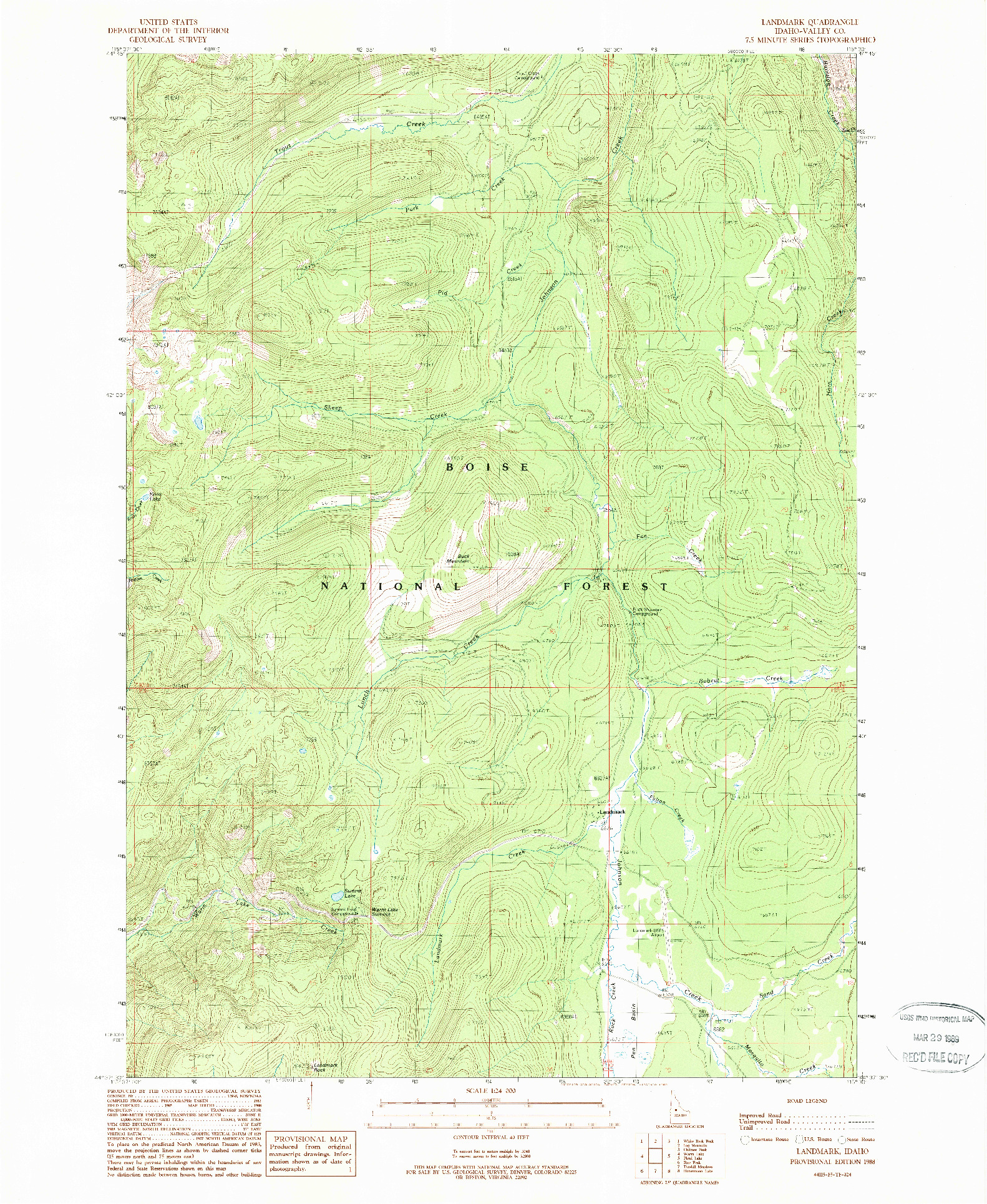 USGS 1:24000-SCALE QUADRANGLE FOR LANDMARK, ID 1988