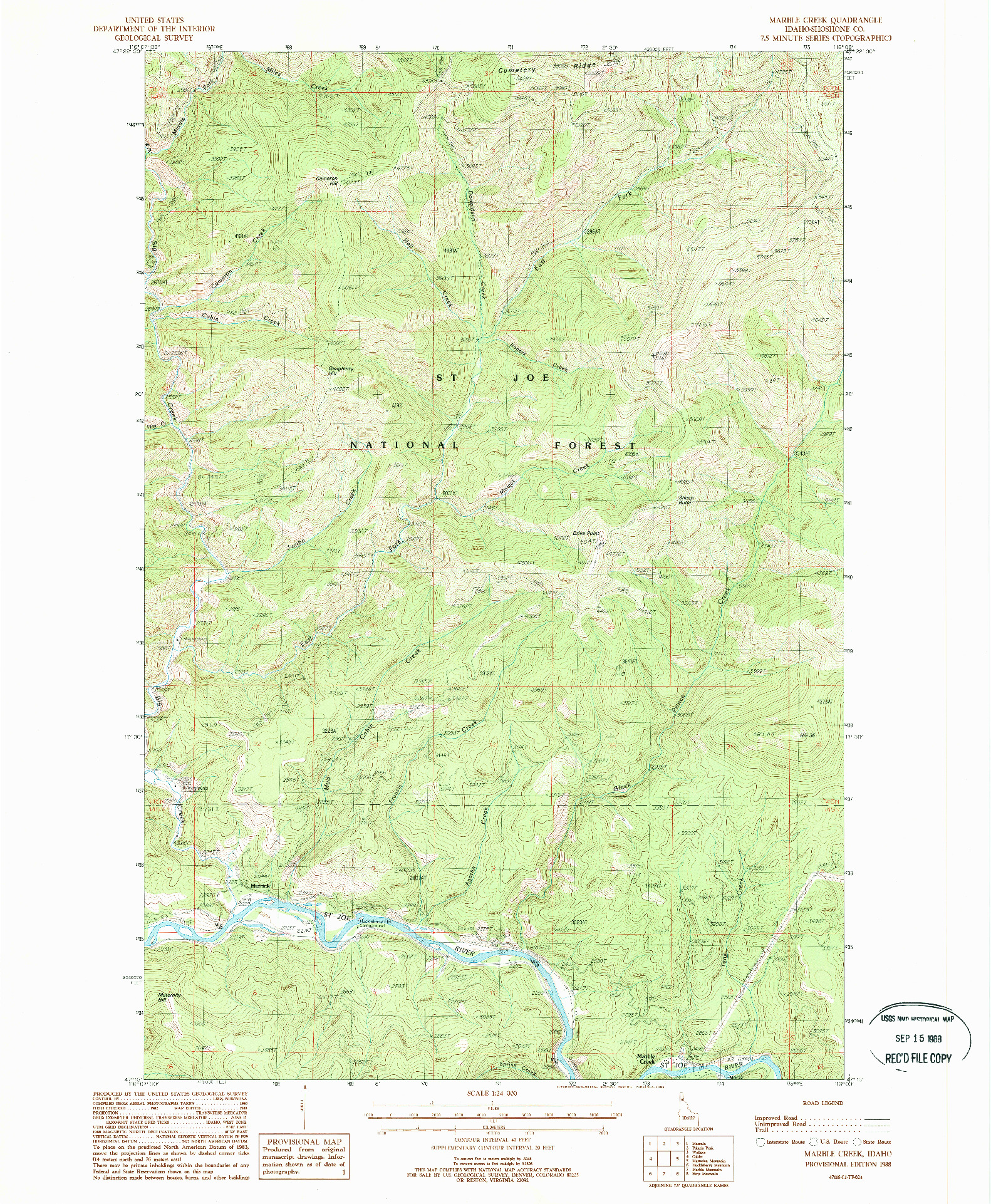 USGS 1:24000-SCALE QUADRANGLE FOR MARBLE CREEK, ID 1988