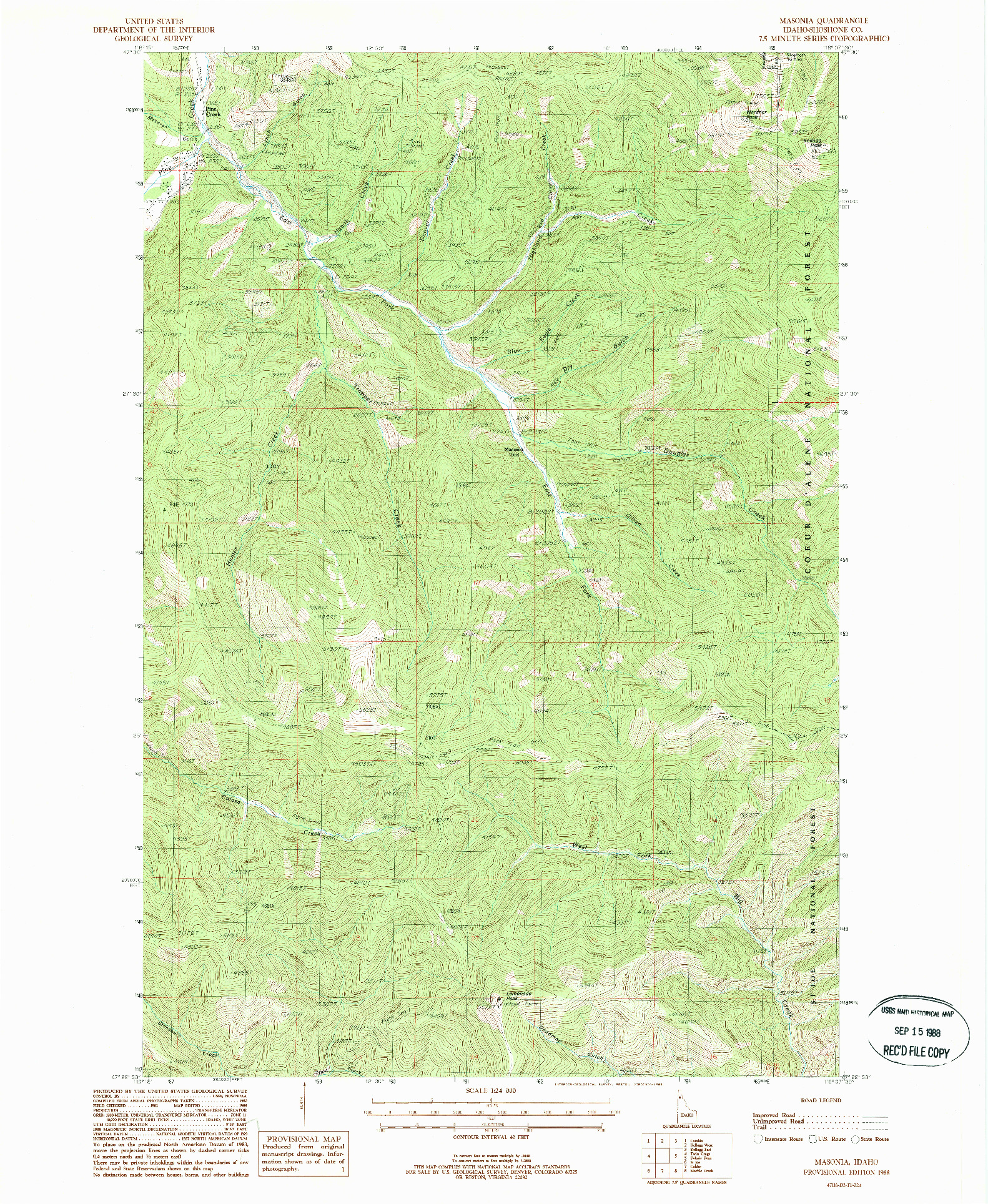 USGS 1:24000-SCALE QUADRANGLE FOR MASONIA, ID 1988