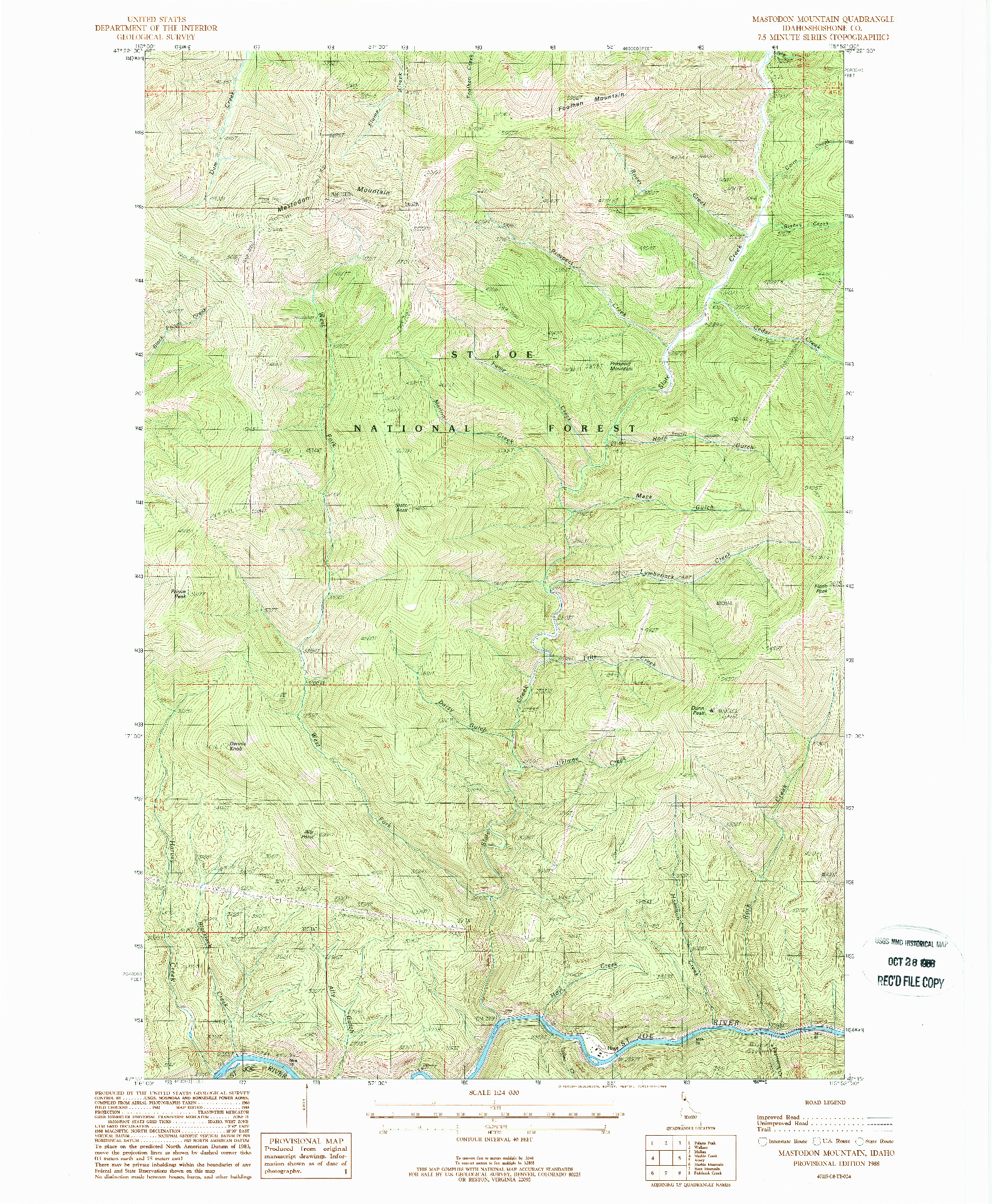 USGS 1:24000-SCALE QUADRANGLE FOR MASTODON MOUNTAIN, ID 1988