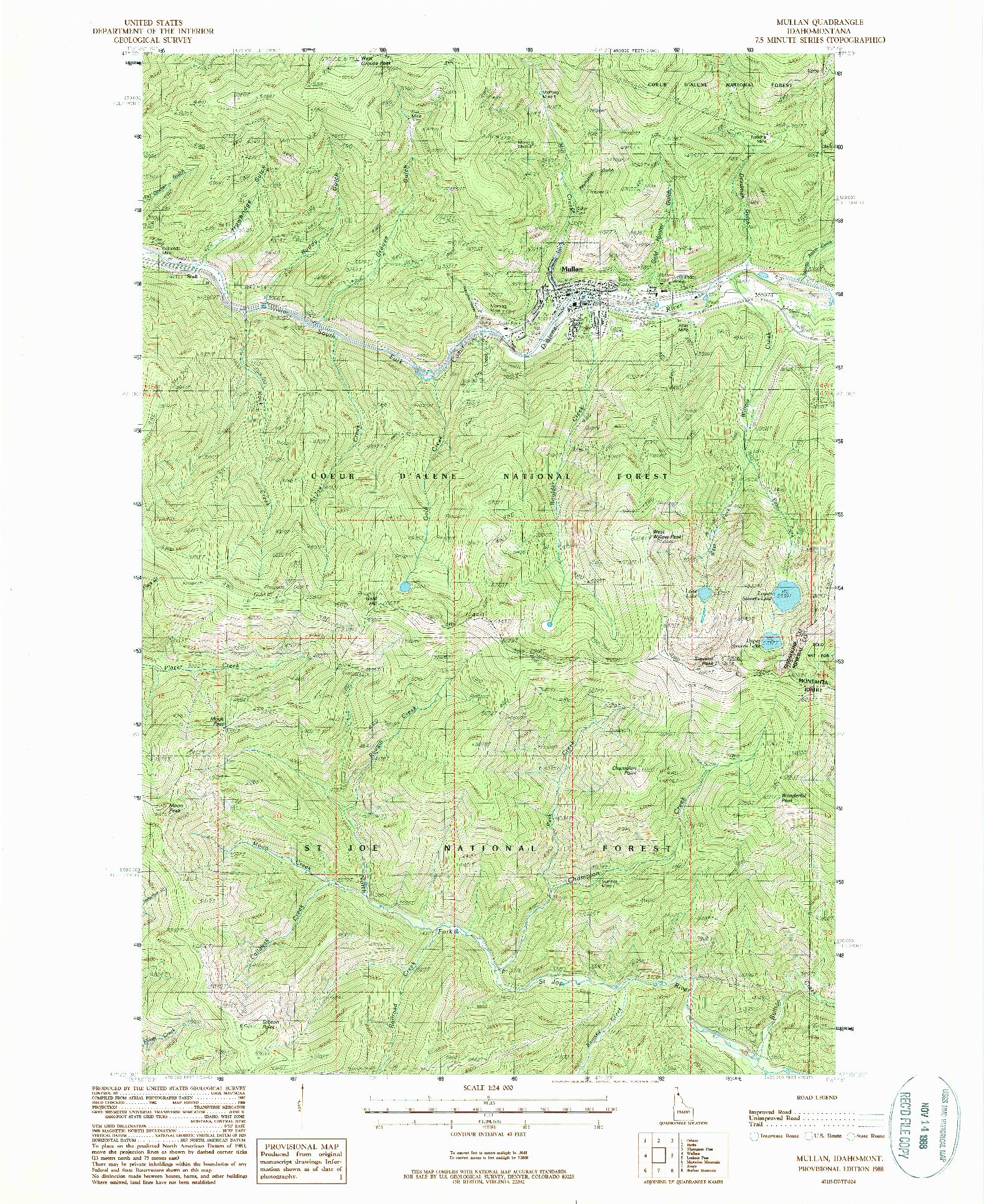 USGS 1:24000-SCALE QUADRANGLE FOR MULLAN, ID 1988