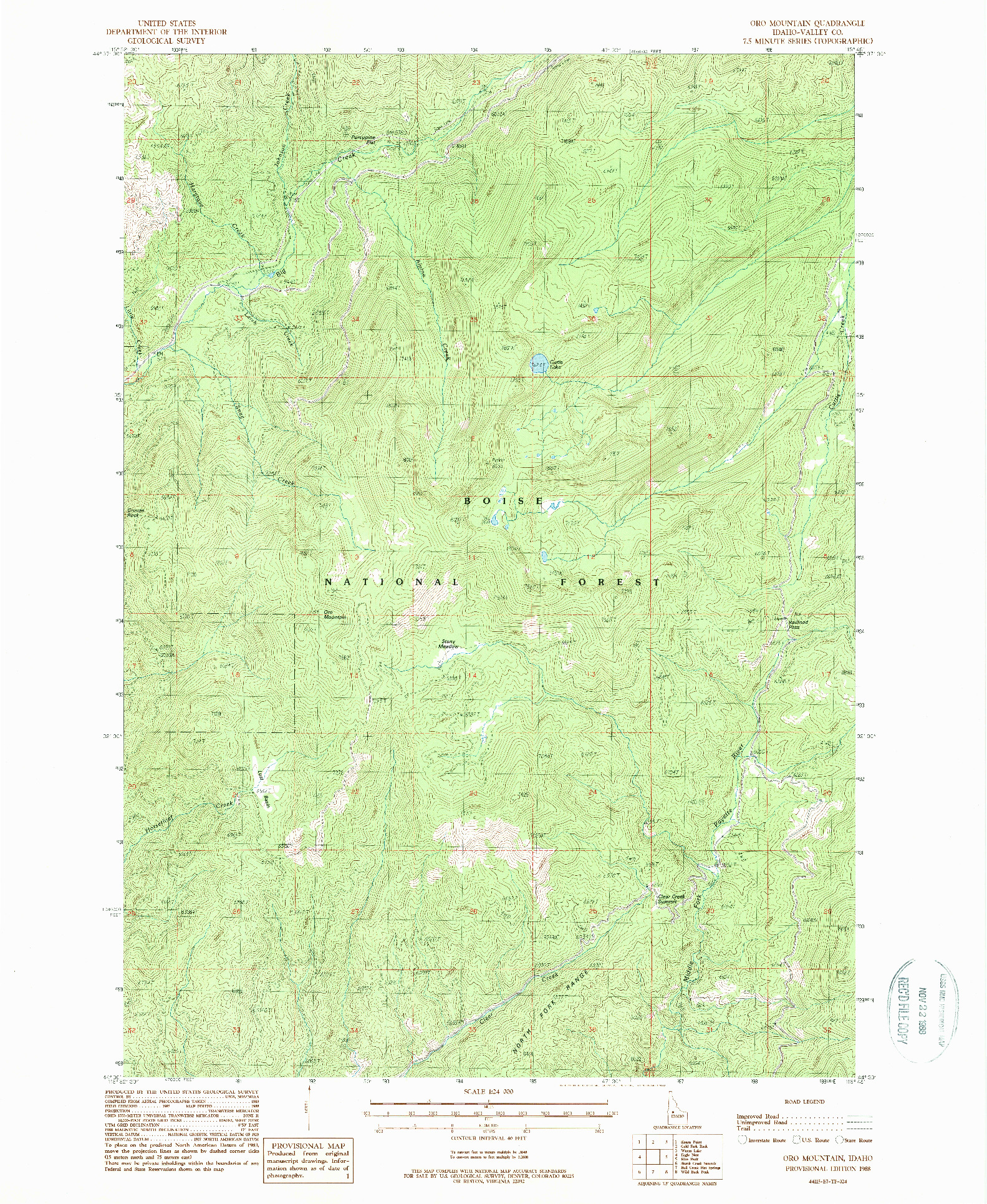 USGS 1:24000-SCALE QUADRANGLE FOR ORO MOUNTAIN, ID 1988