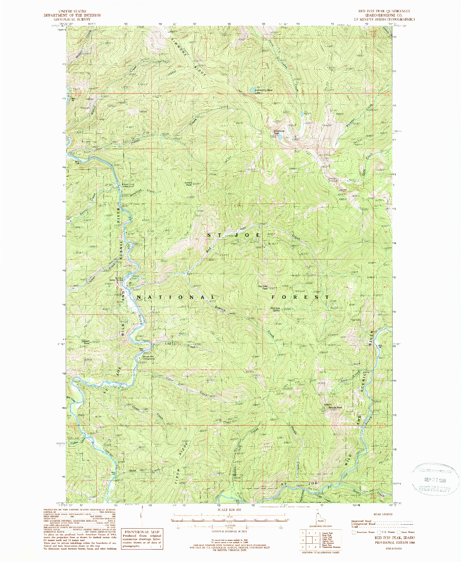 USGS 1:24000-SCALE QUADRANGLE FOR RED IVES PEAK, ID 1988