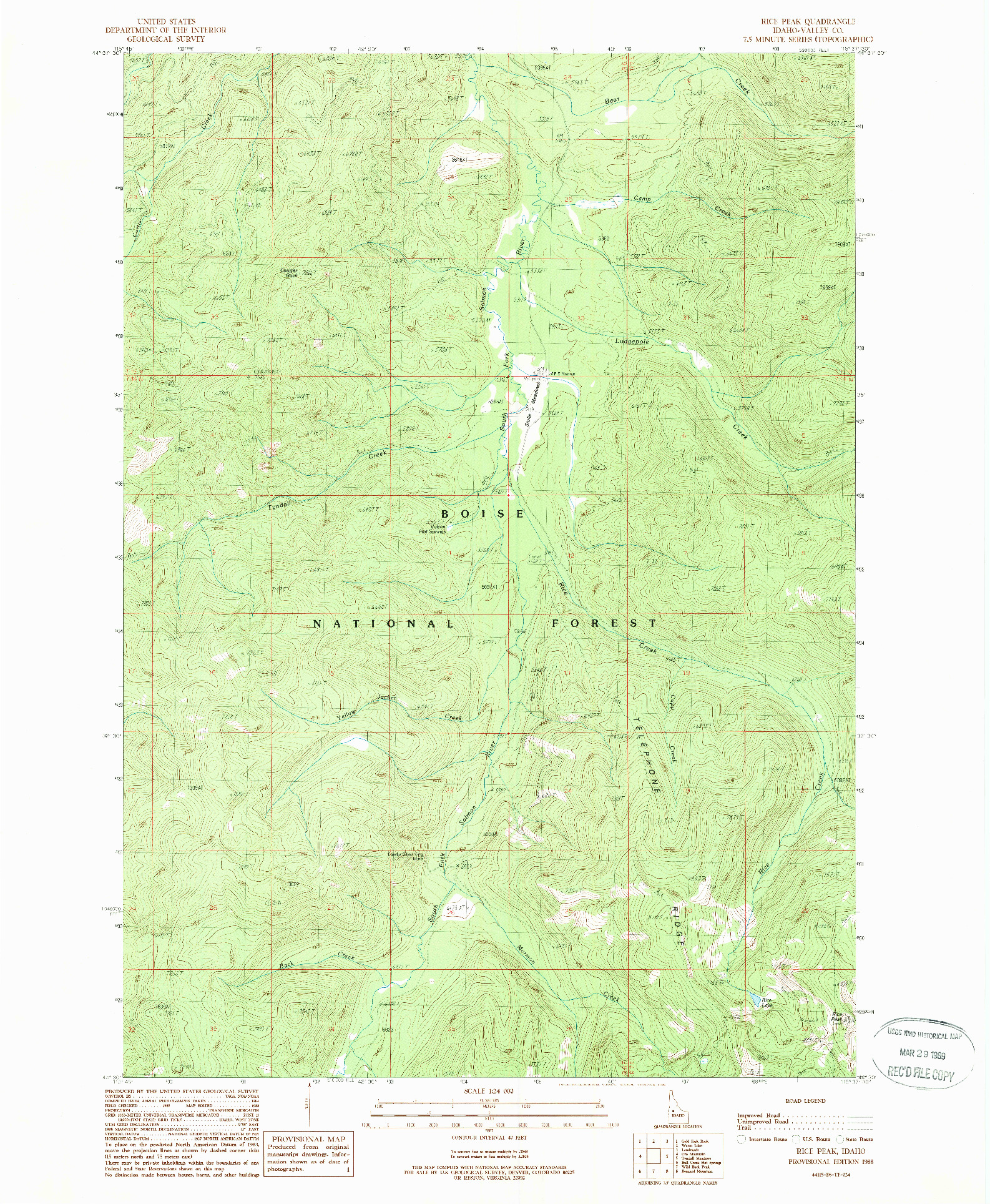 USGS 1:24000-SCALE QUADRANGLE FOR RICE PEAK, ID 1988