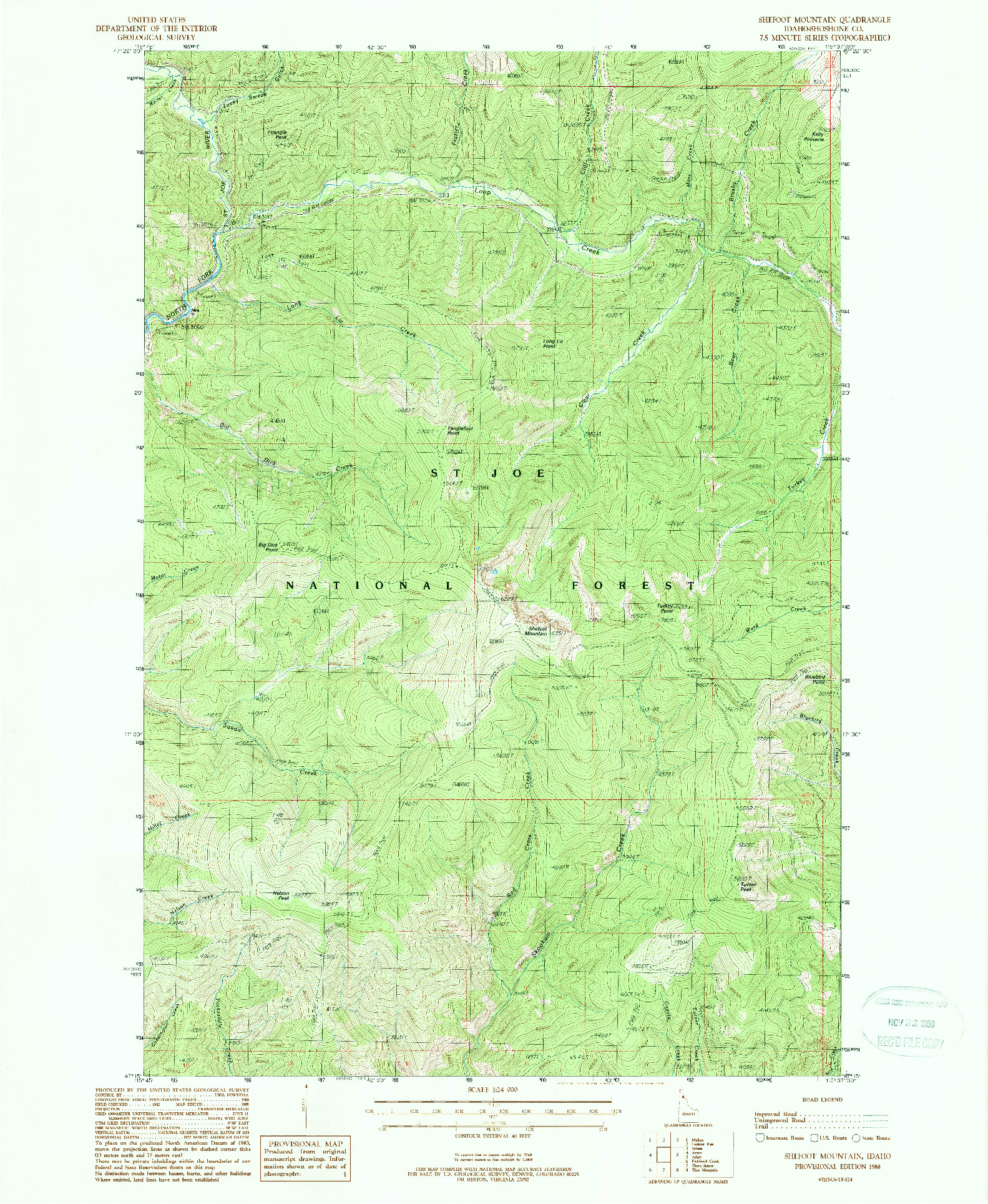 USGS 1:24000-SCALE QUADRANGLE FOR SHEFOOT MOUNTAIN, ID 1988