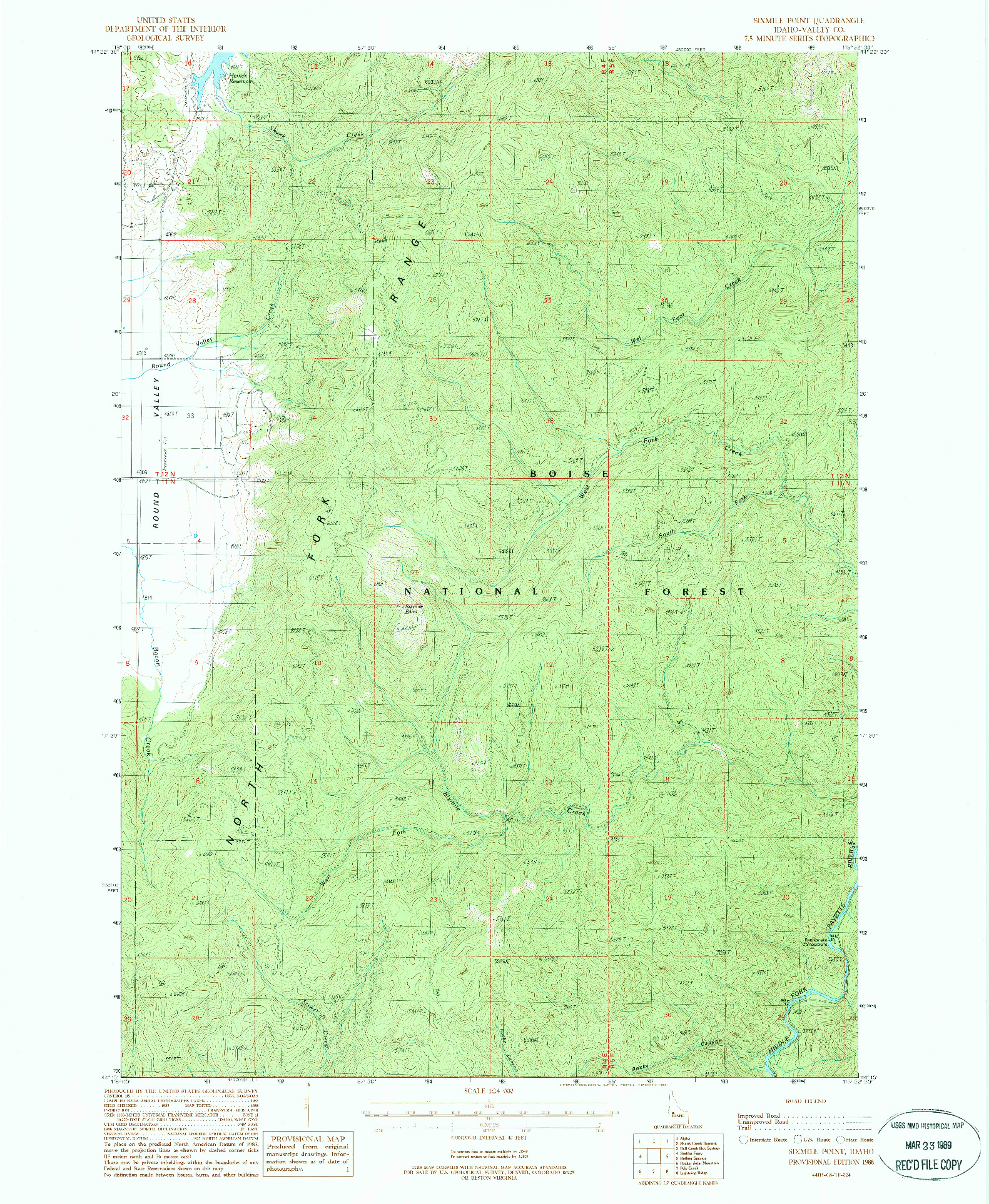 USGS 1:24000-SCALE QUADRANGLE FOR SIXMILE POINT, ID 1988