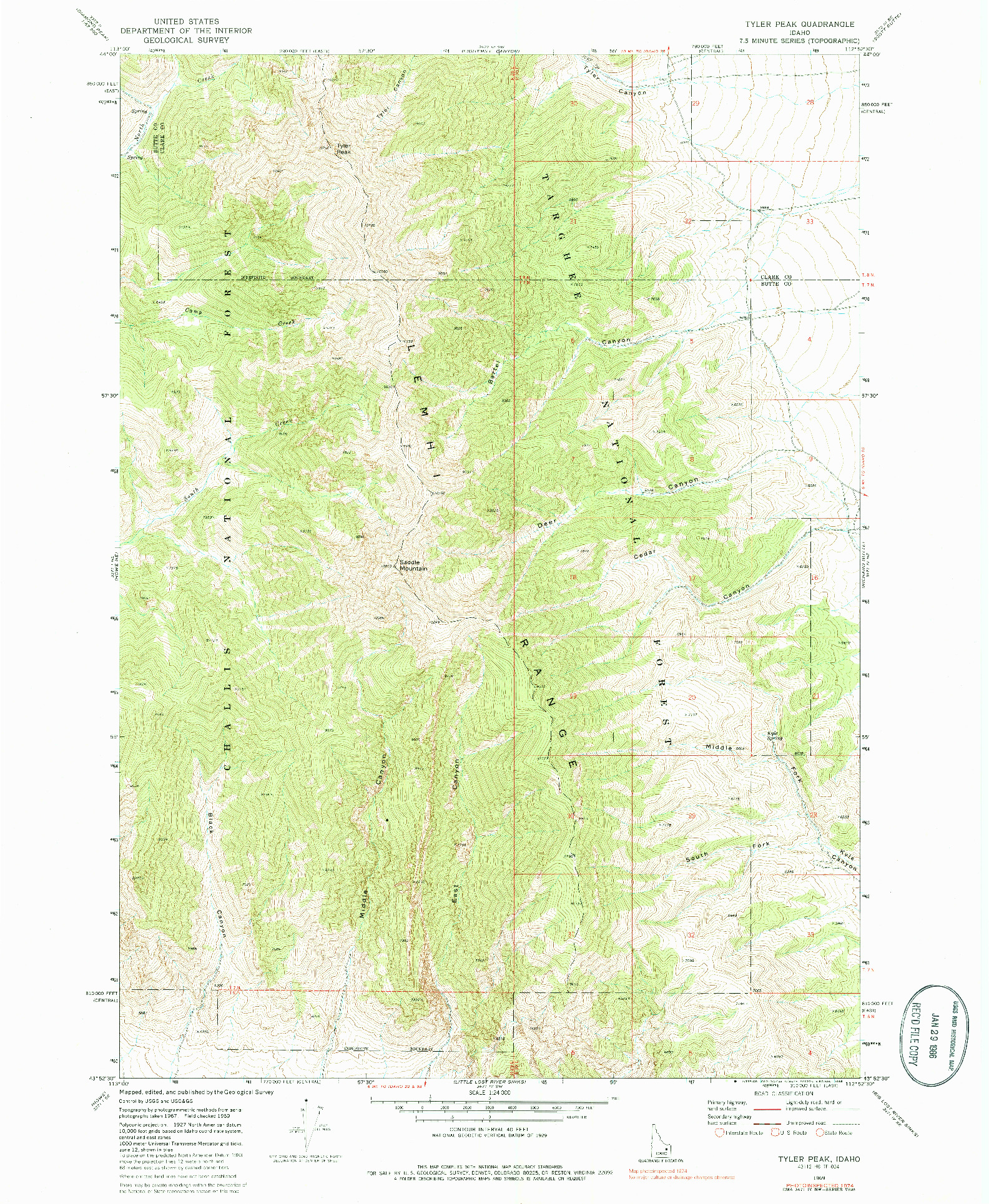USGS 1:24000-SCALE QUADRANGLE FOR TYLER PEAK, ID 1969