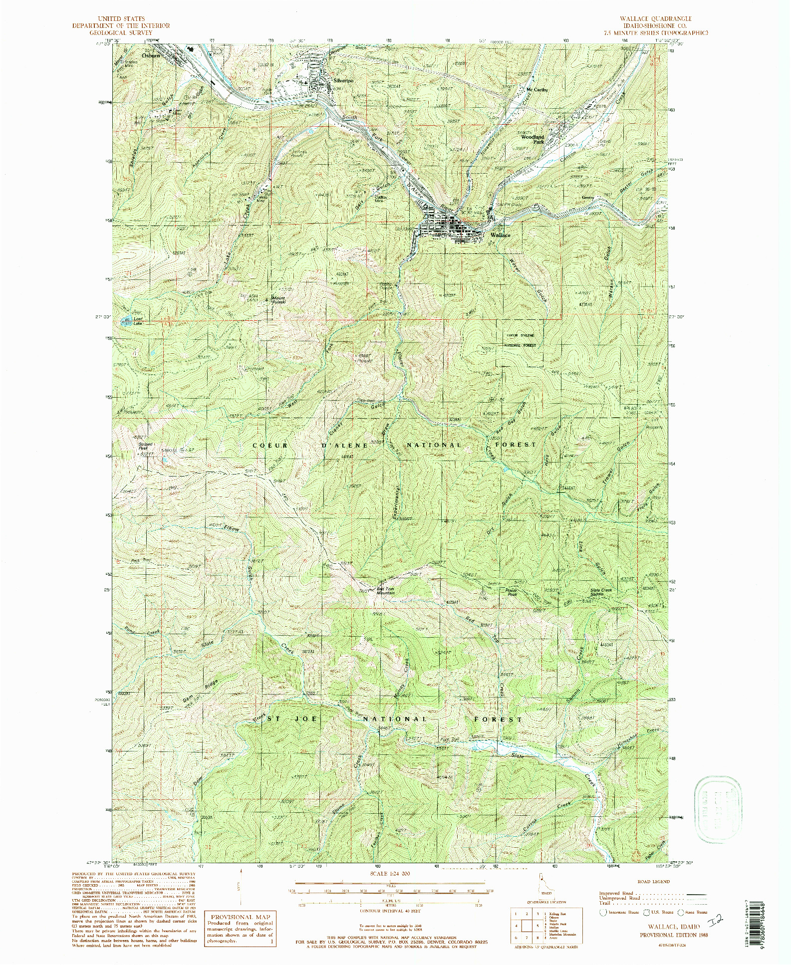 USGS 1:24000-SCALE QUADRANGLE FOR WALLACE, ID 1988