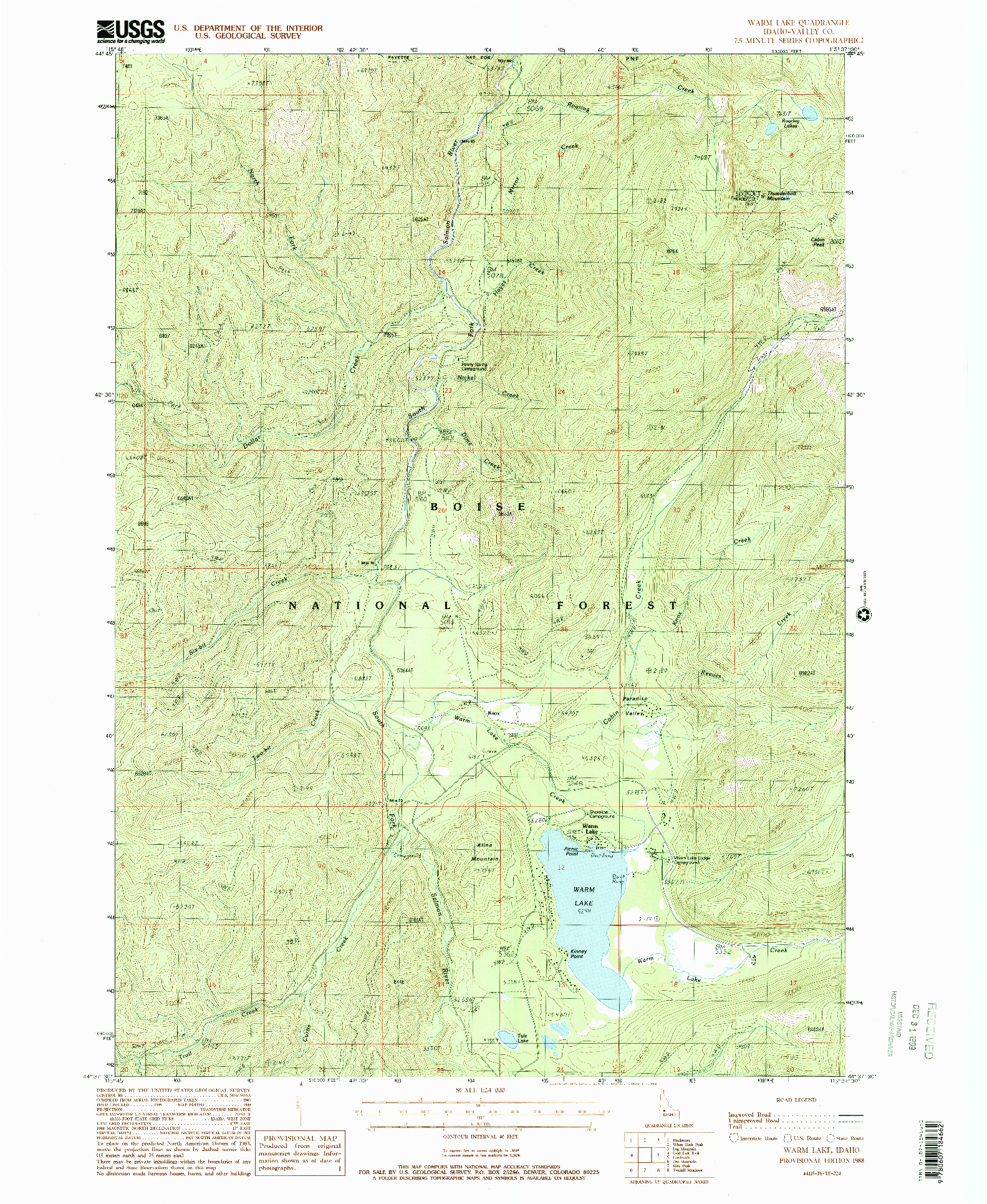 USGS 1:24000-SCALE QUADRANGLE FOR WARM LAKE, ID 1988