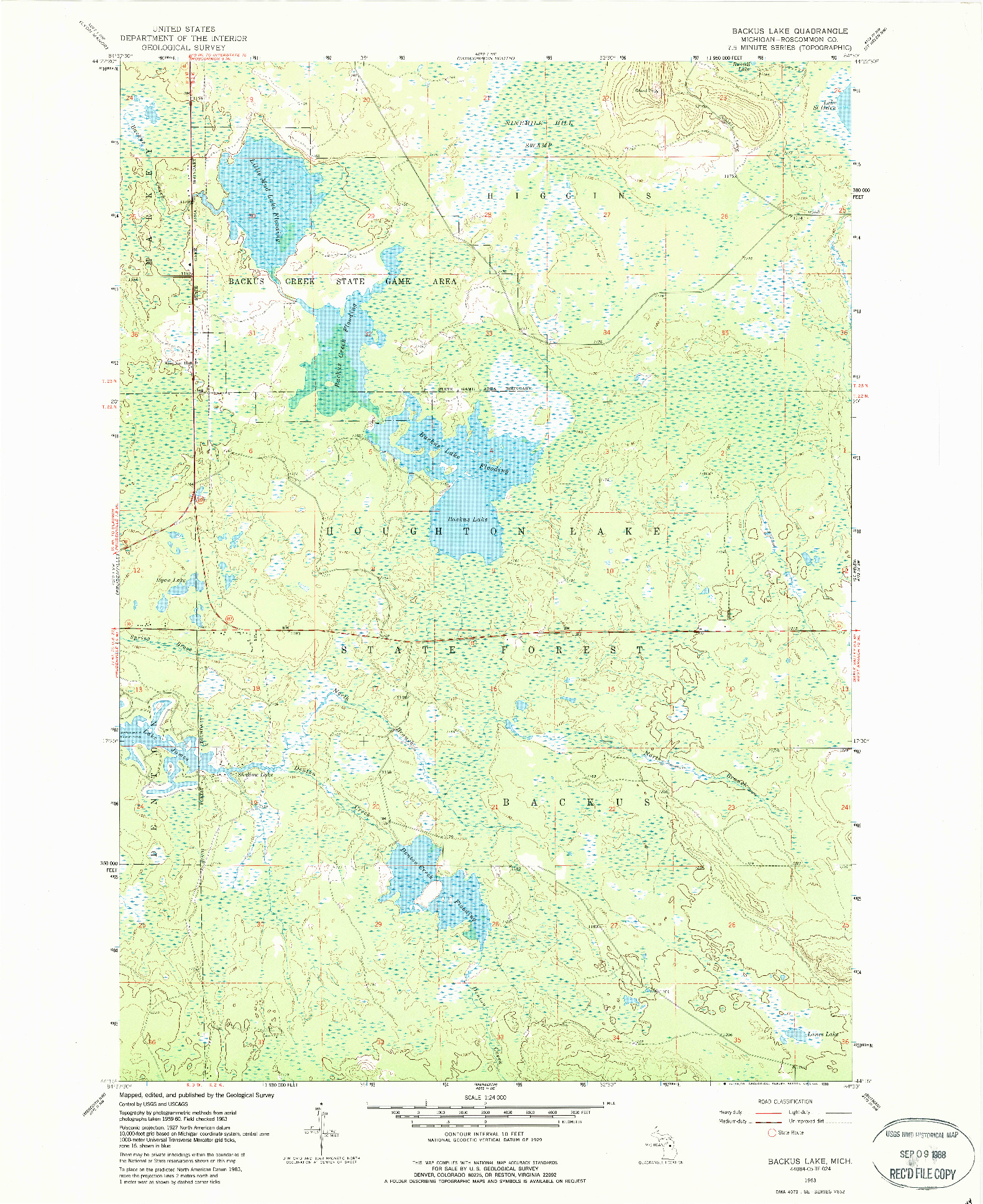 USGS 1:24000-SCALE QUADRANGLE FOR BACKUS LAKE, MI 1963