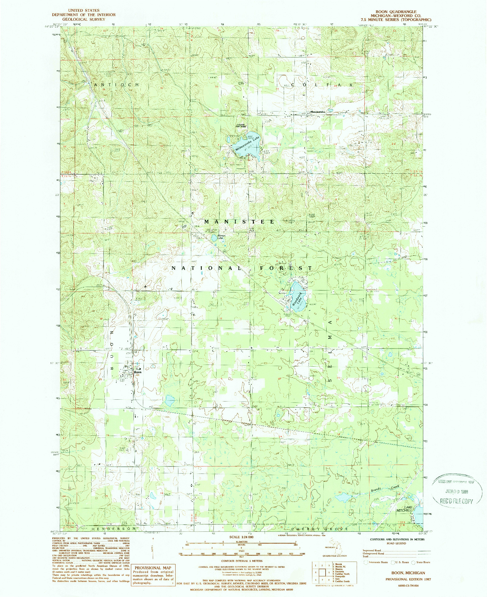USGS 1:24000-SCALE QUADRANGLE FOR BOON, MI 1987