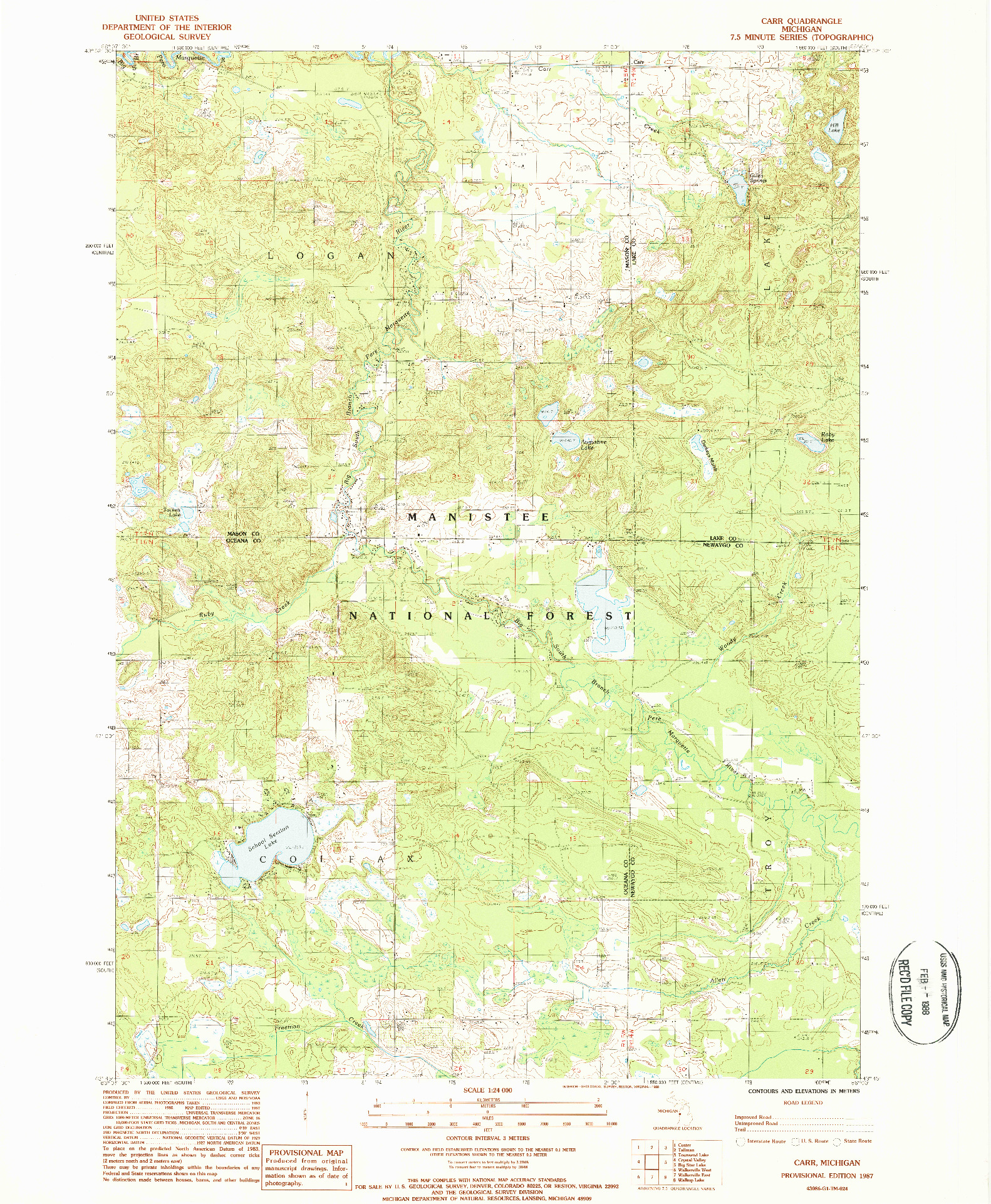 USGS 1:24000-SCALE QUADRANGLE FOR CARR, MI 1987