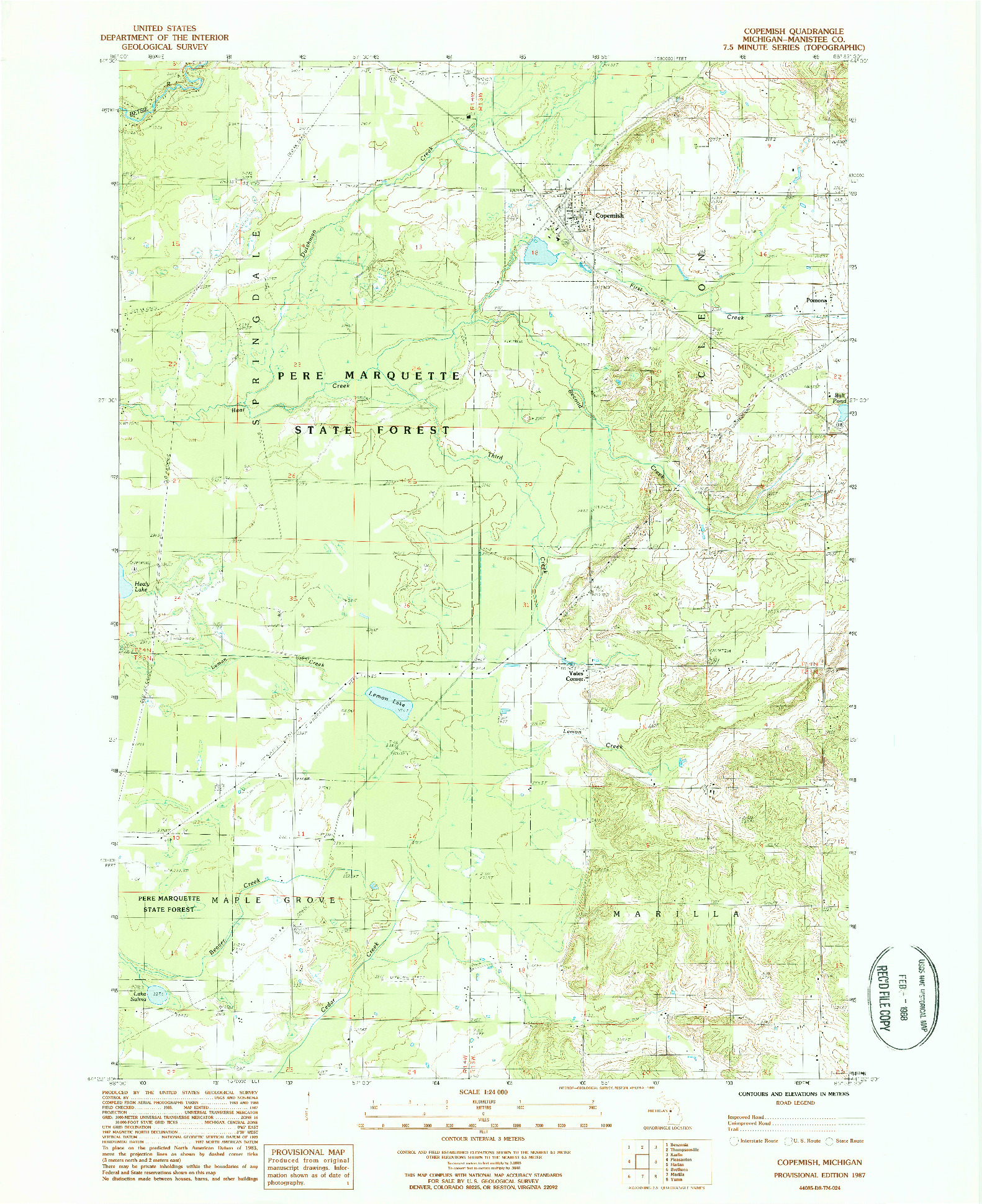USGS 1:24000-SCALE QUADRANGLE FOR COPEMISH, MI 1987