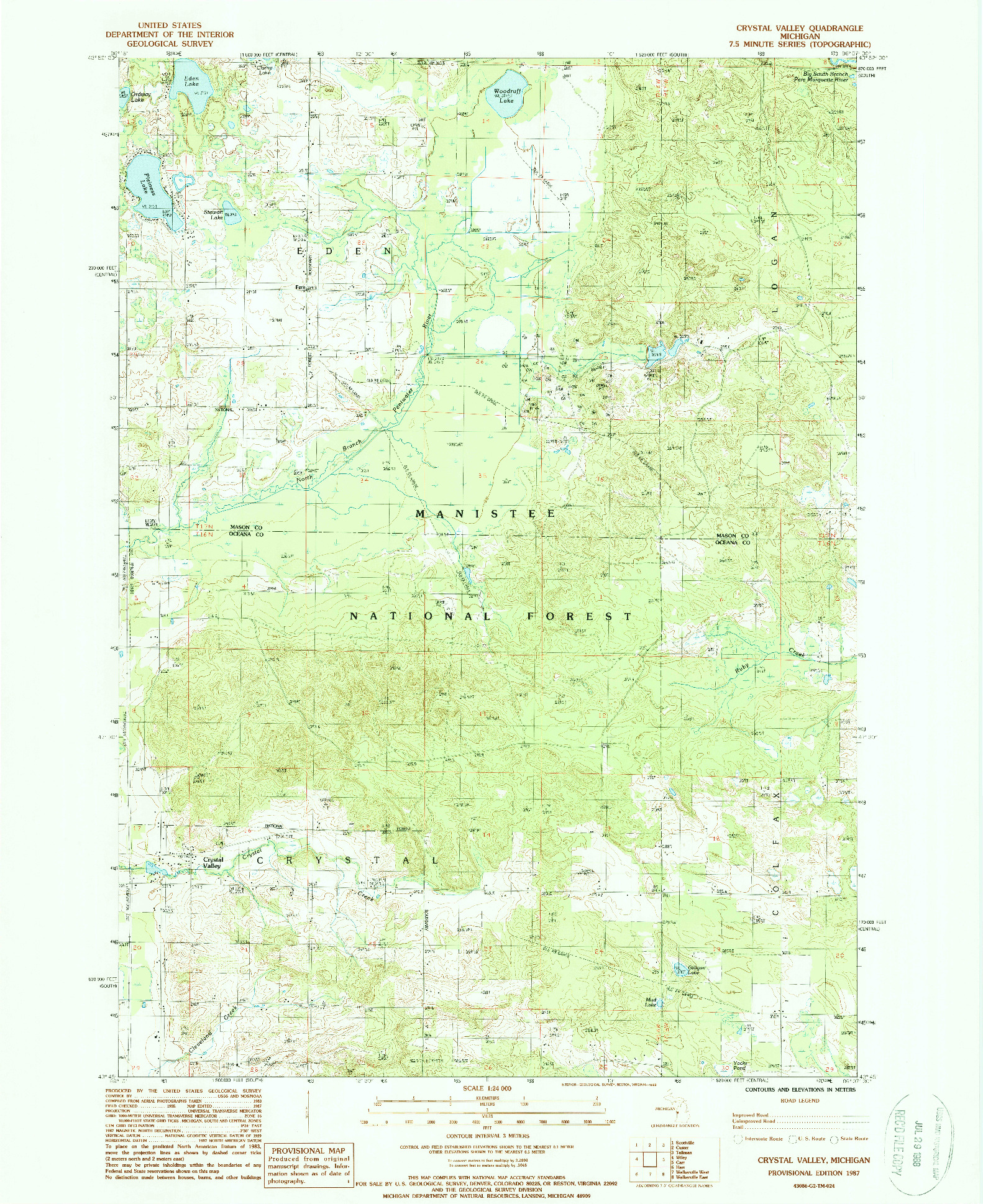 USGS 1:24000-SCALE QUADRANGLE FOR CRYSTAL VALLEY, MI 1987