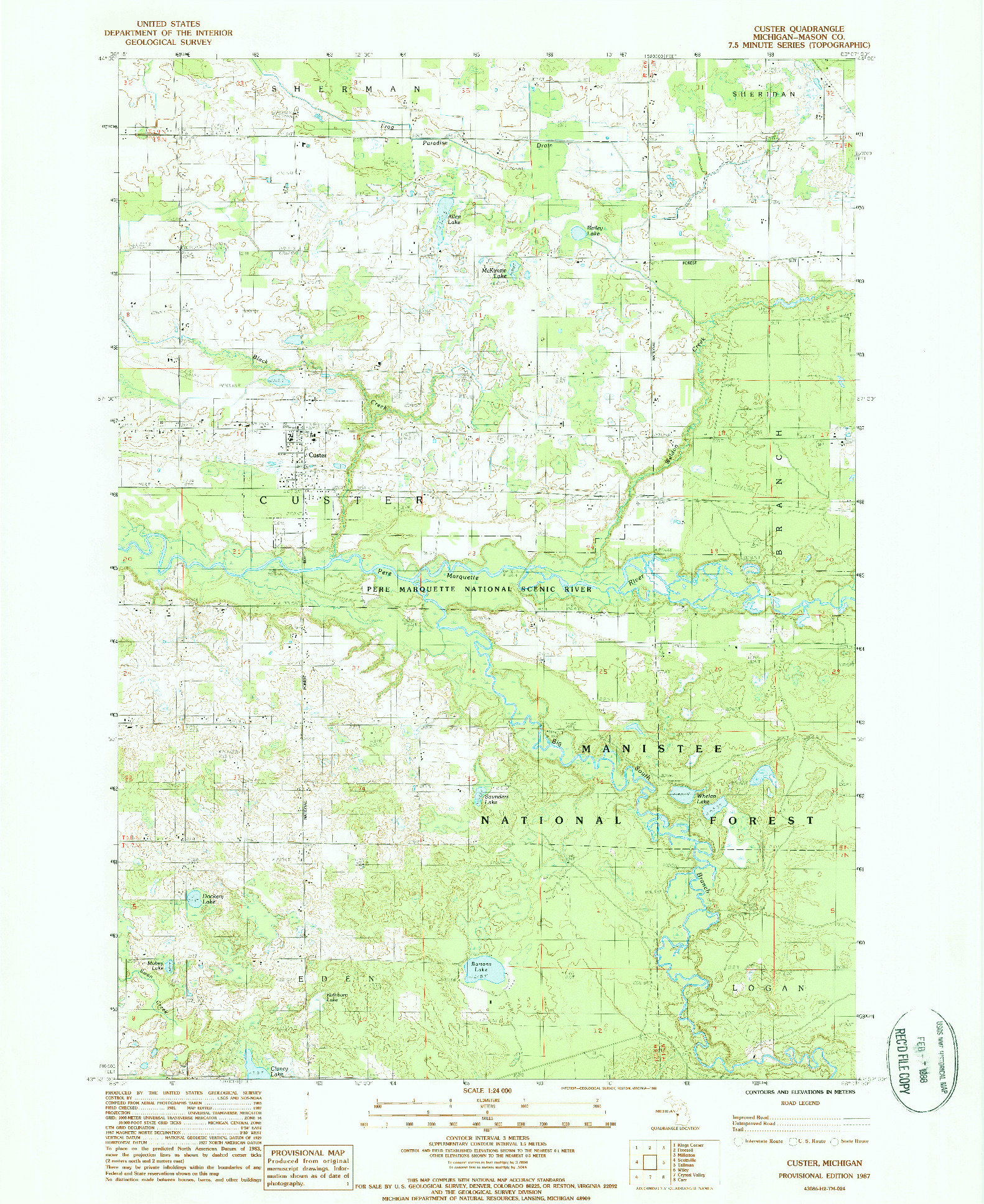 USGS 1:24000-SCALE QUADRANGLE FOR CUSTER, MI 1987