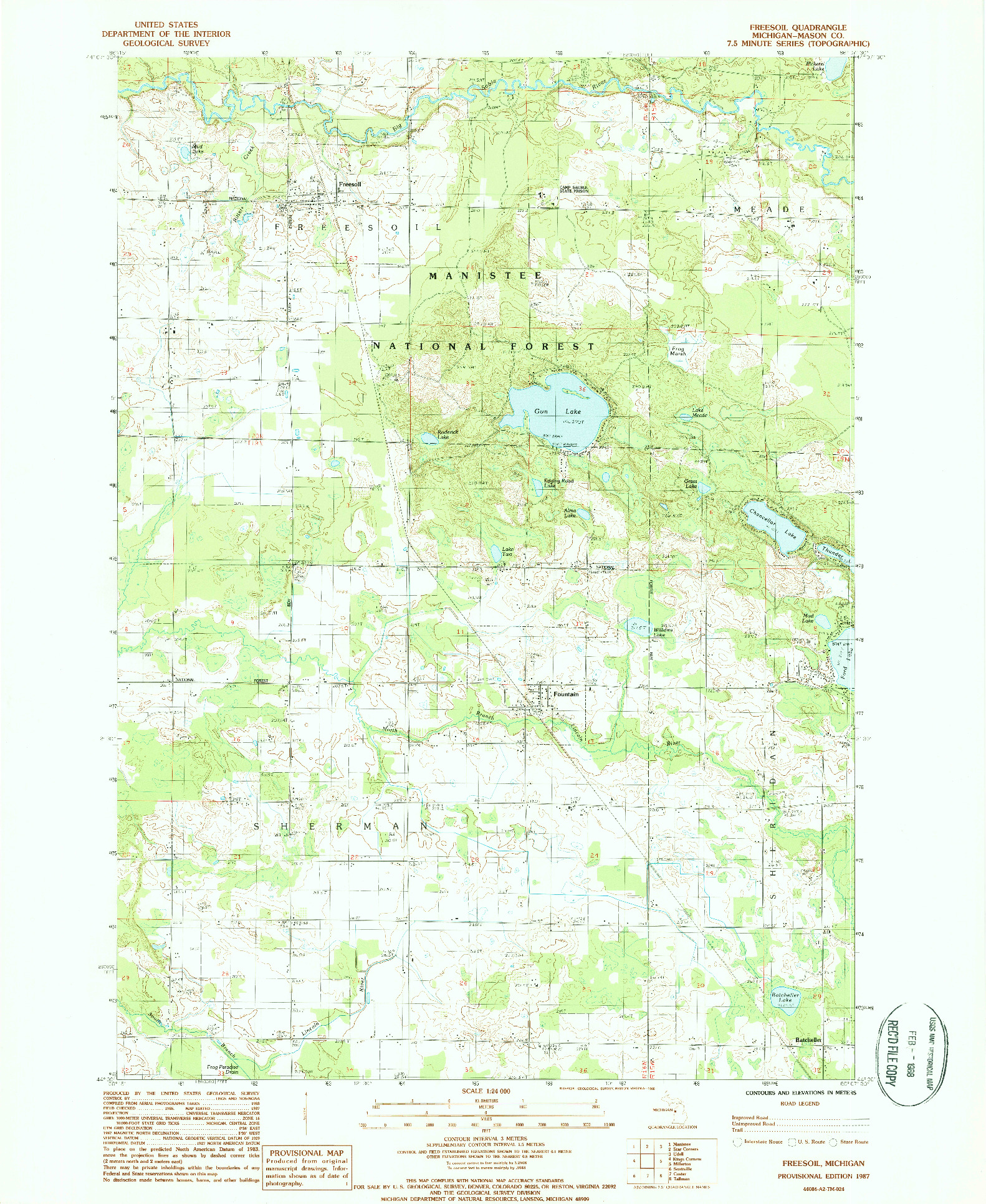 USGS 1:24000-SCALE QUADRANGLE FOR FREESOIL, MI 1987