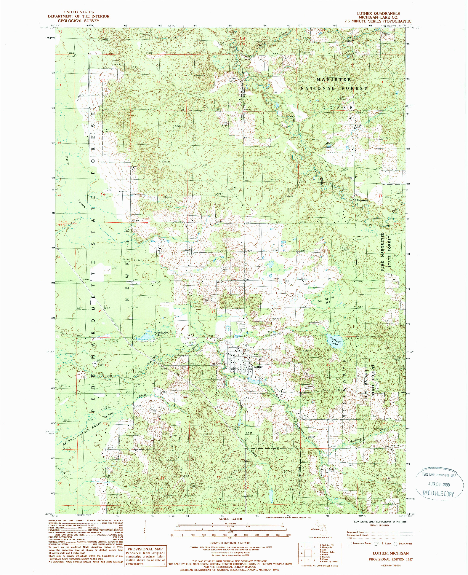 USGS 1:24000-SCALE QUADRANGLE FOR LUTHER, MI 1987