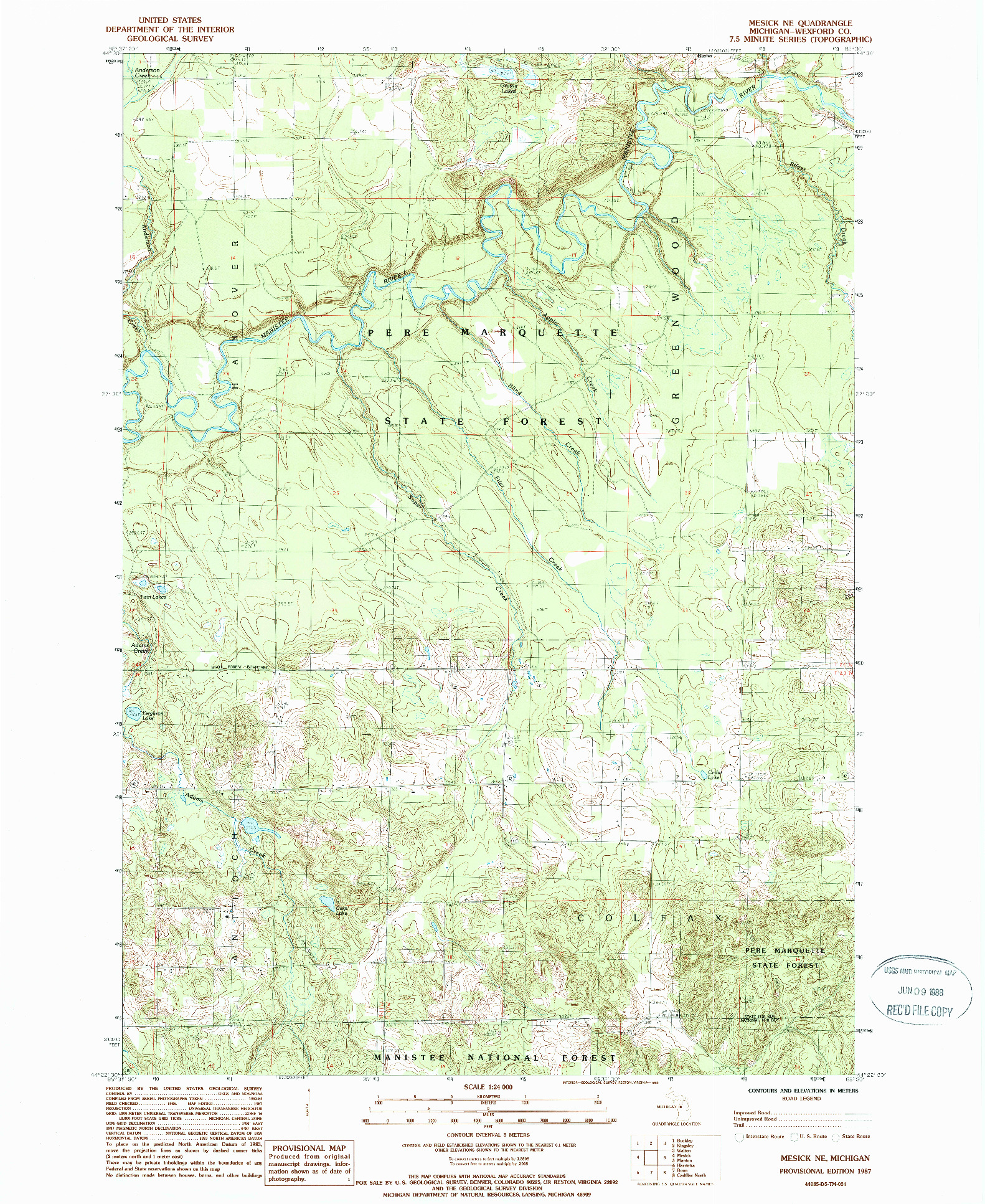 USGS 1:24000-SCALE QUADRANGLE FOR MESICK NE, MI 1987