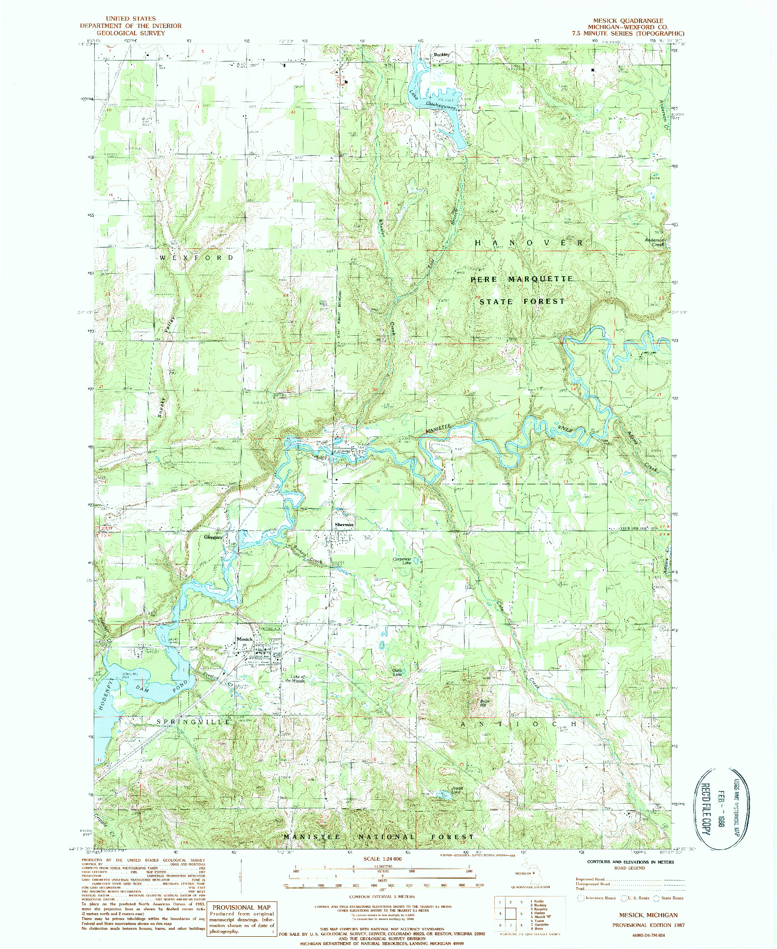 USGS 1:24000-SCALE QUADRANGLE FOR MESICK, MI 1987