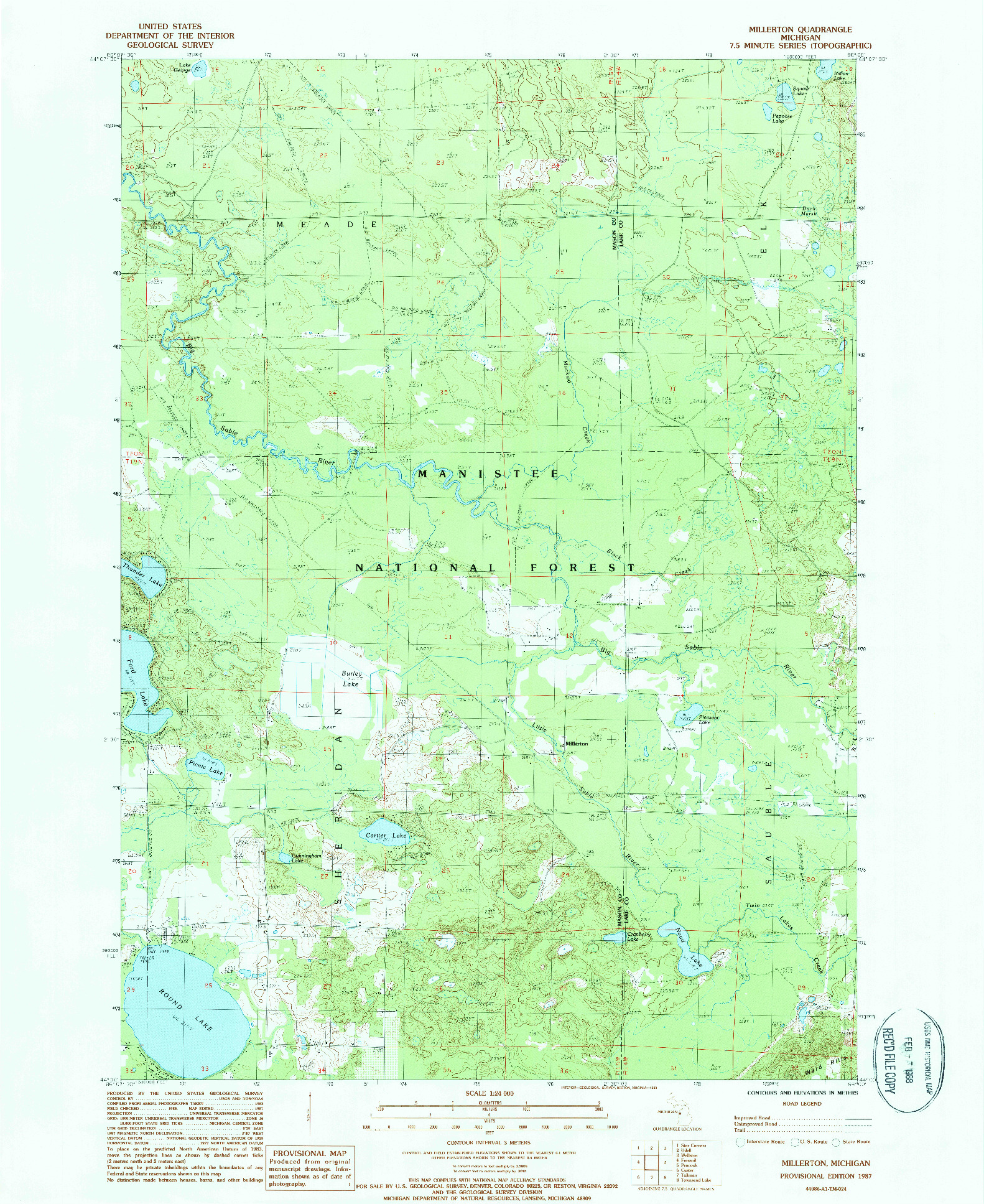 USGS 1:24000-SCALE QUADRANGLE FOR MILLERTON, MI 1987