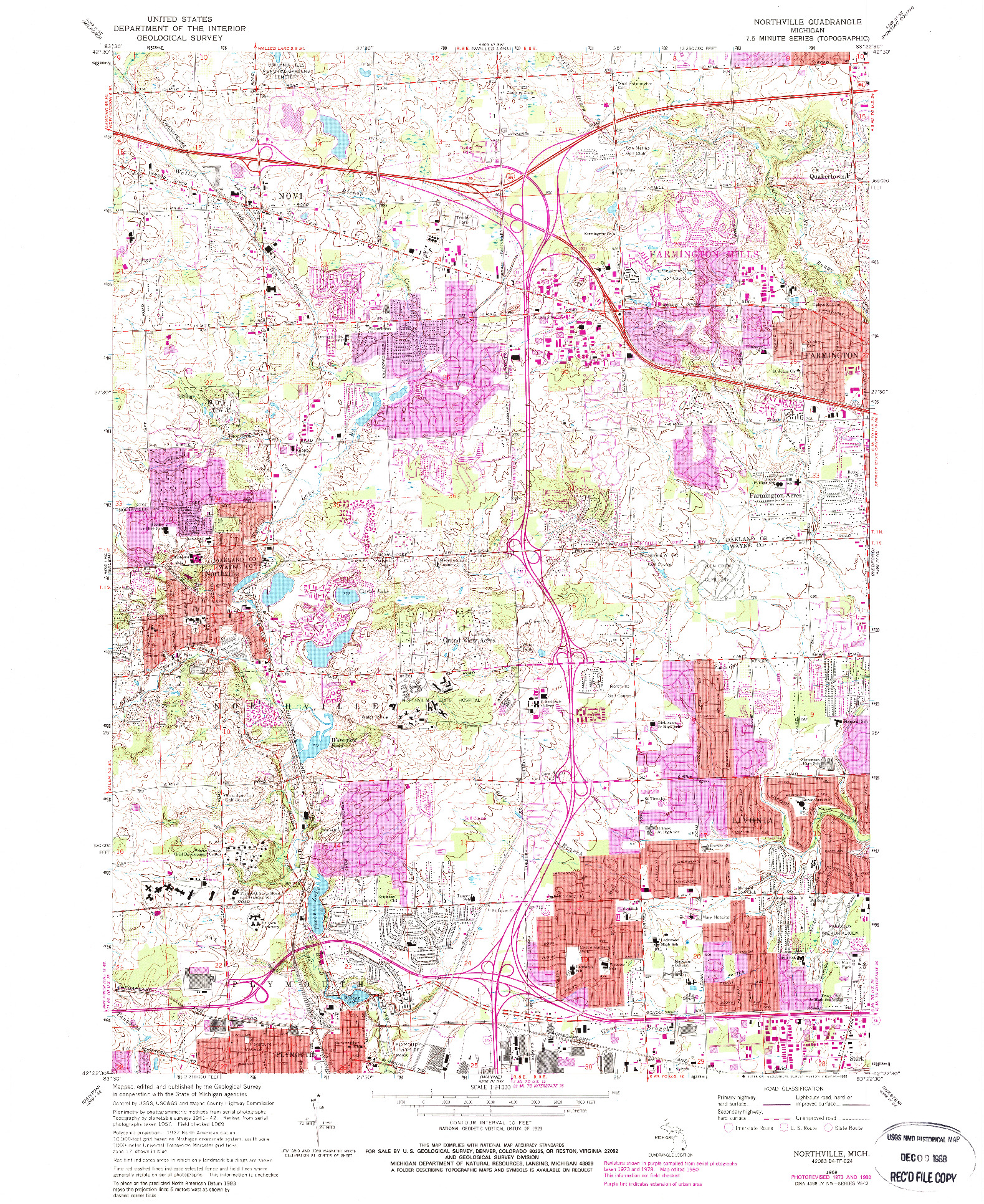 USGS 1:24000-SCALE QUADRANGLE FOR NORTHVILLE, MI 1969