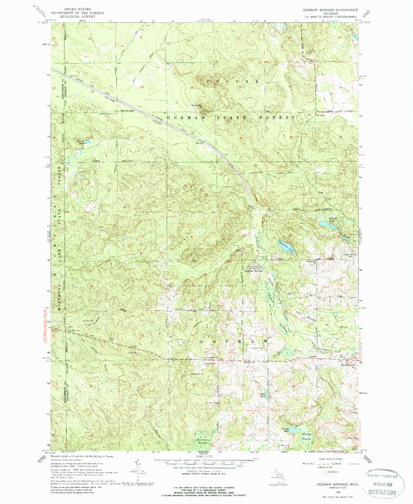 USGS 1:24000-SCALE QUADRANGLE FOR OGEMAW SPRINGS, MI 1965