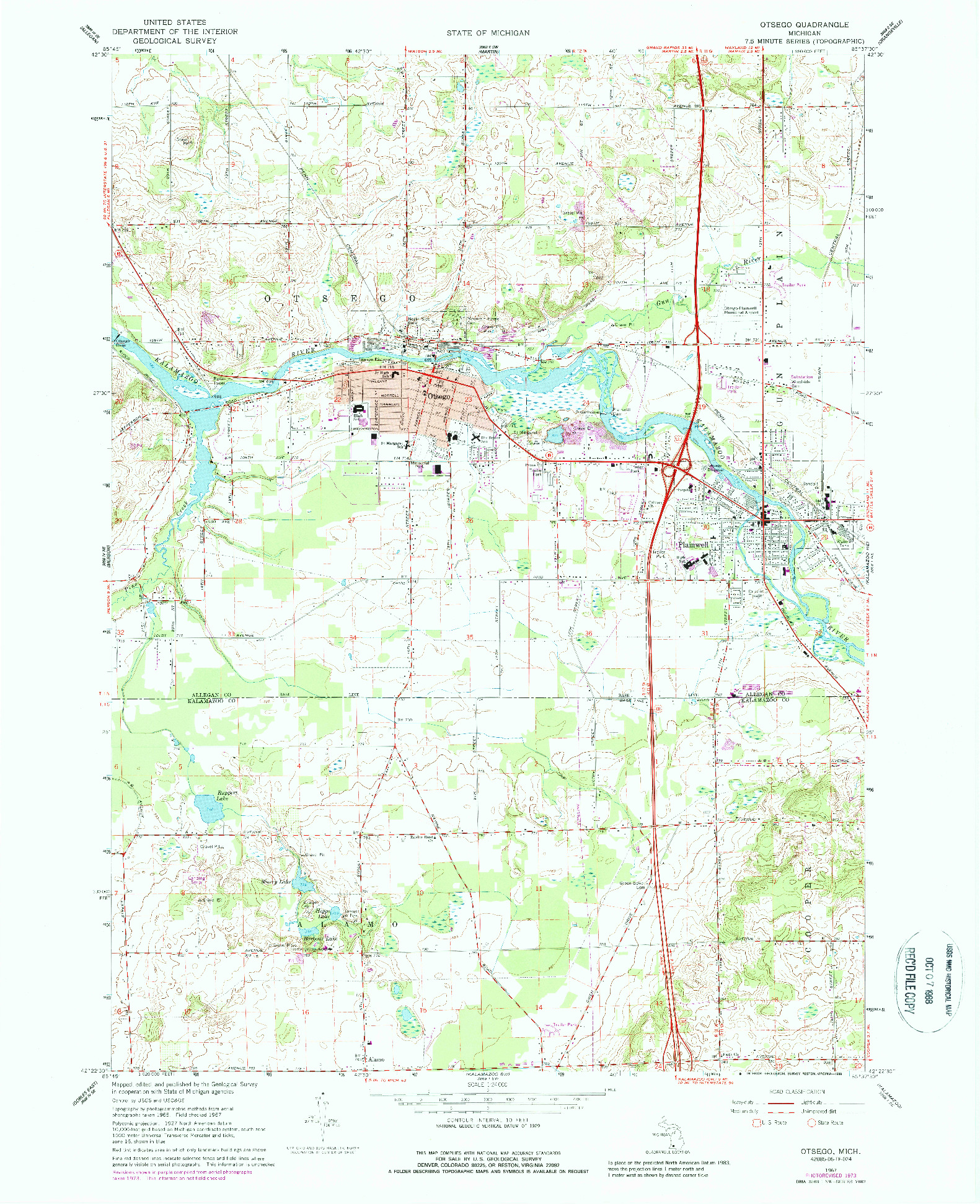 USGS 1:24000-SCALE QUADRANGLE FOR OTSEGO, MI 1967