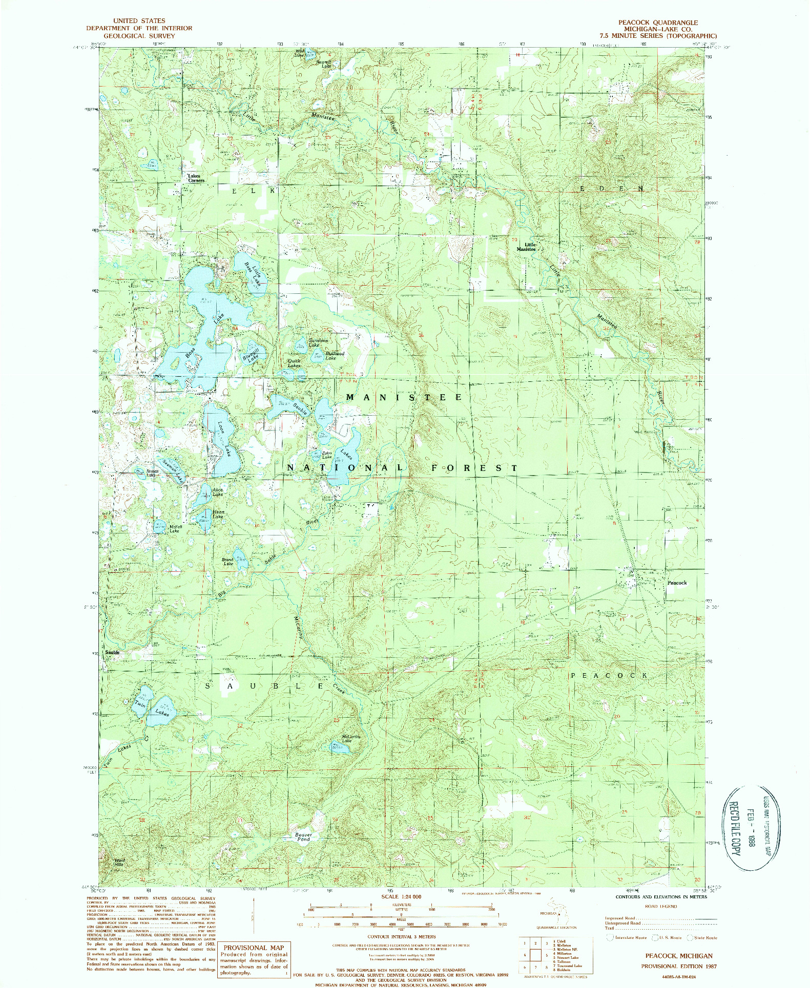 USGS 1:24000-SCALE QUADRANGLE FOR PEACOCK, MI 1987