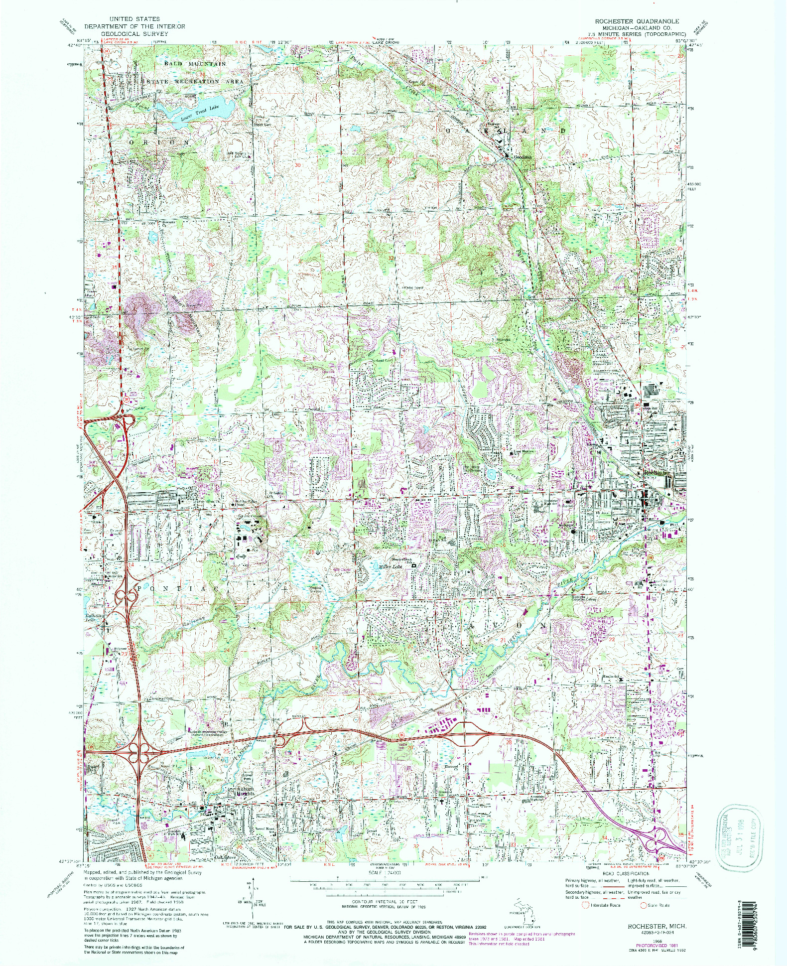 USGS 1:24000-SCALE QUADRANGLE FOR ROCHESTER, MI 1968