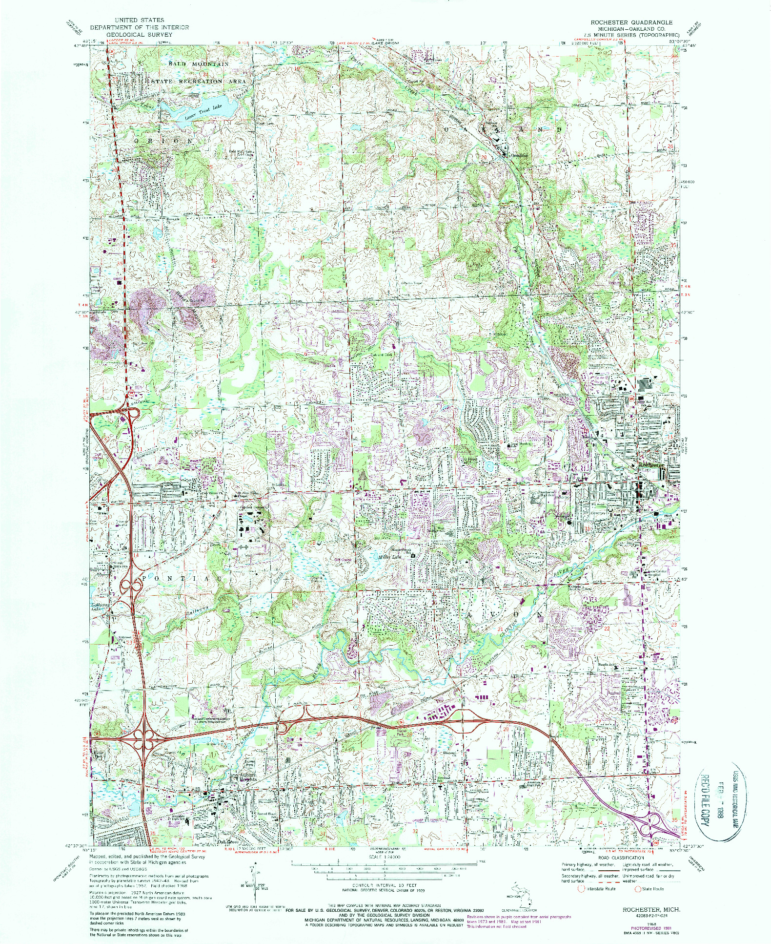 USGS 1:24000-SCALE QUADRANGLE FOR ROCHESTER, MI 1968