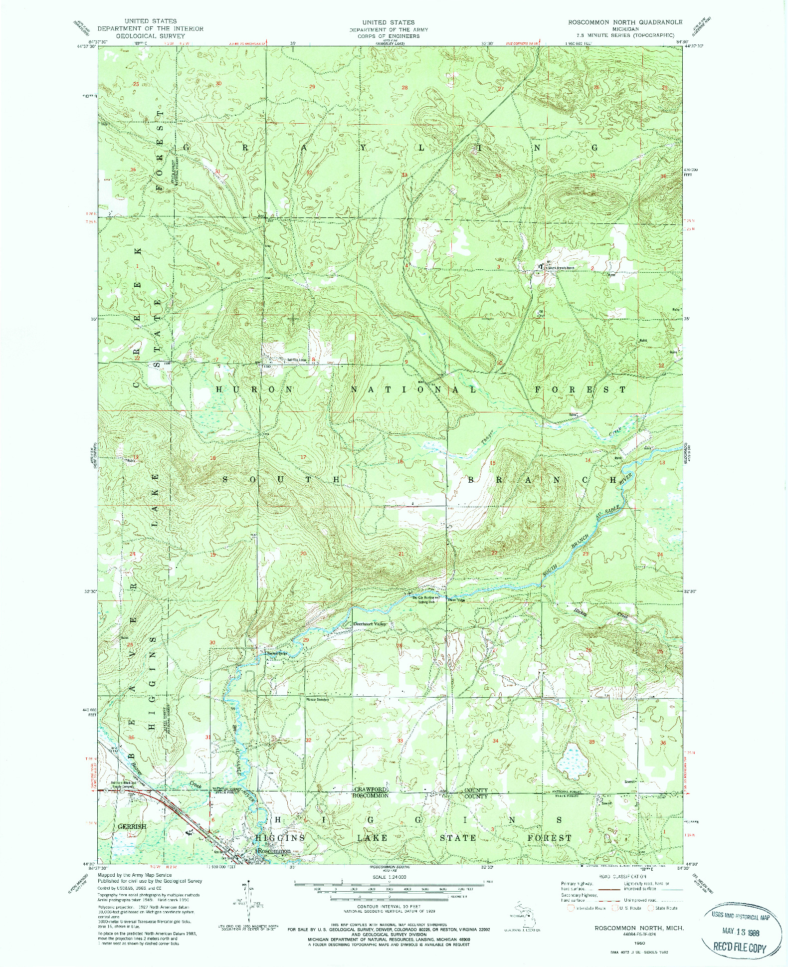 USGS 1:24000-SCALE QUADRANGLE FOR ROSCOMMON NORTH, MI 1950