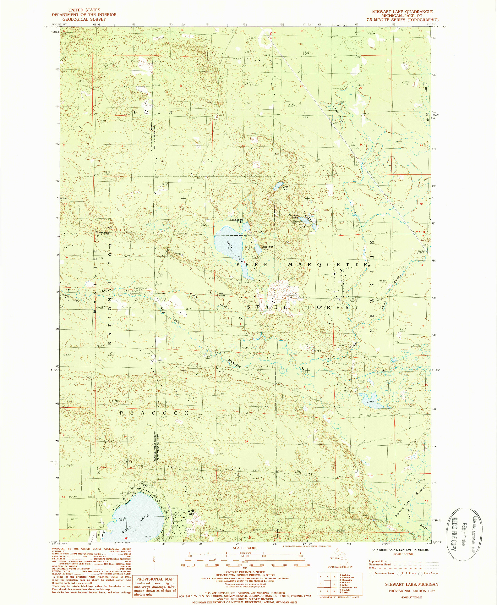 USGS 1:24000-SCALE QUADRANGLE FOR STEWART LAKE, MI 1987