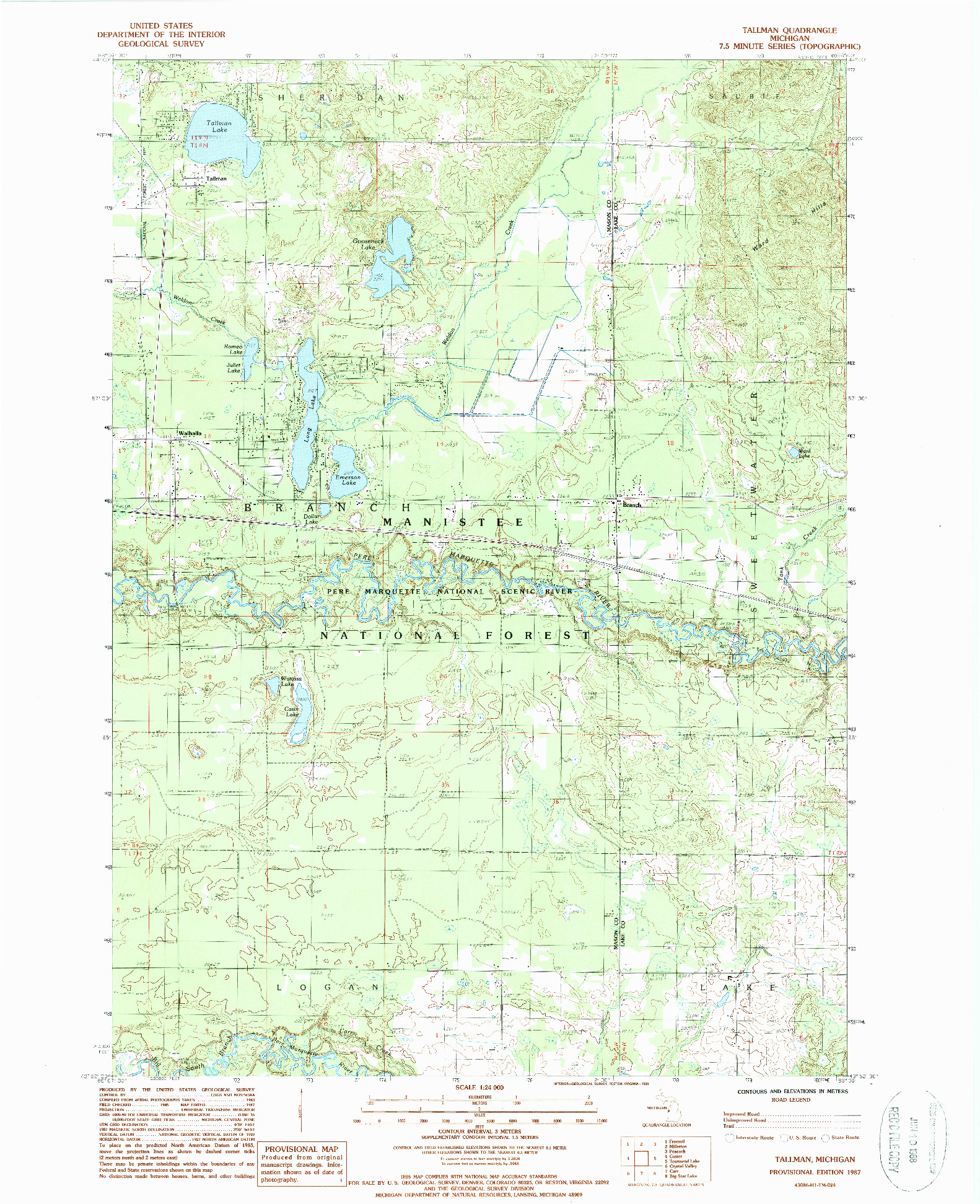 USGS 1:24000-SCALE QUADRANGLE FOR TALLMAN, MI 1987