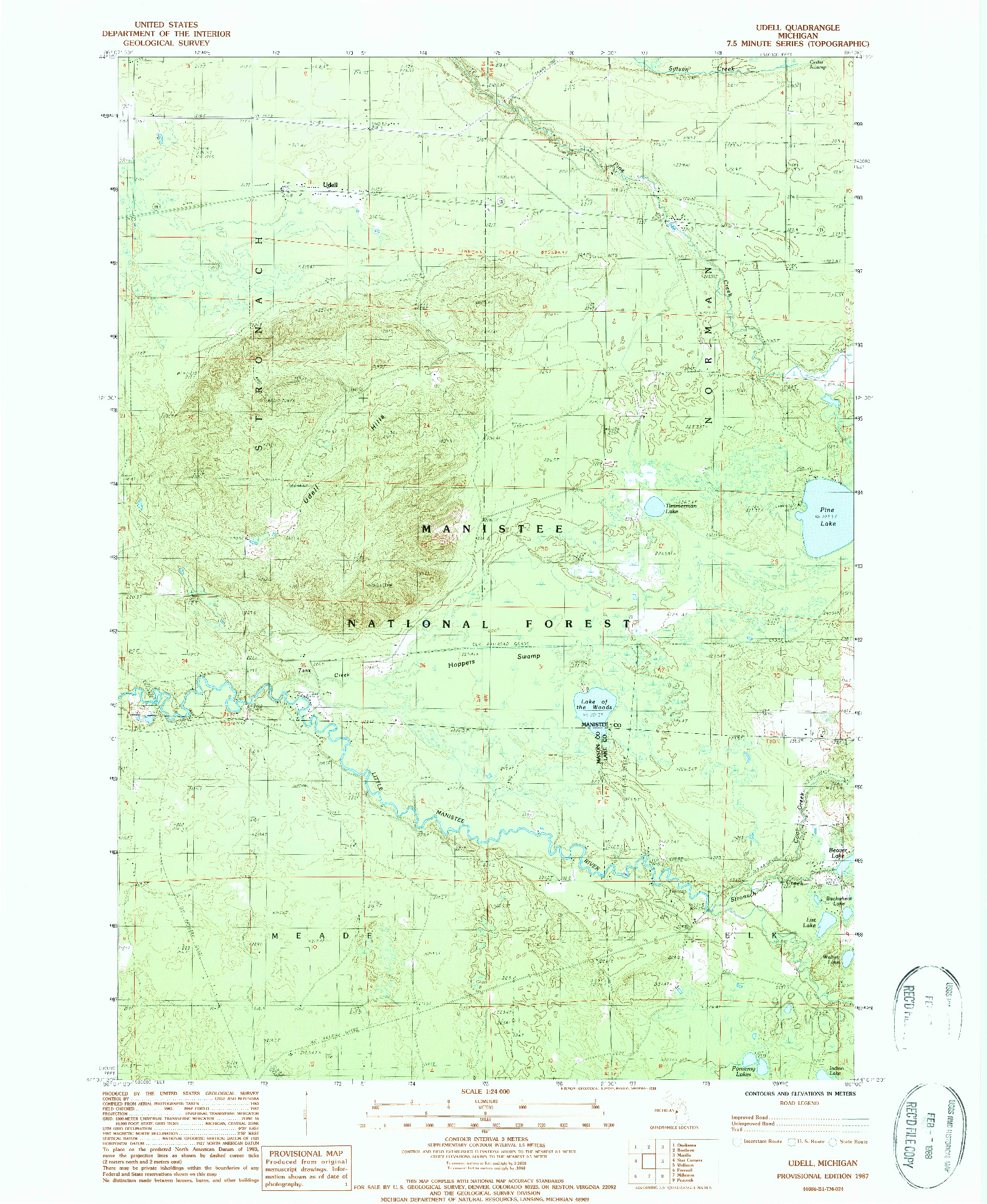 USGS 1:24000-SCALE QUADRANGLE FOR UDELL, MI 1987