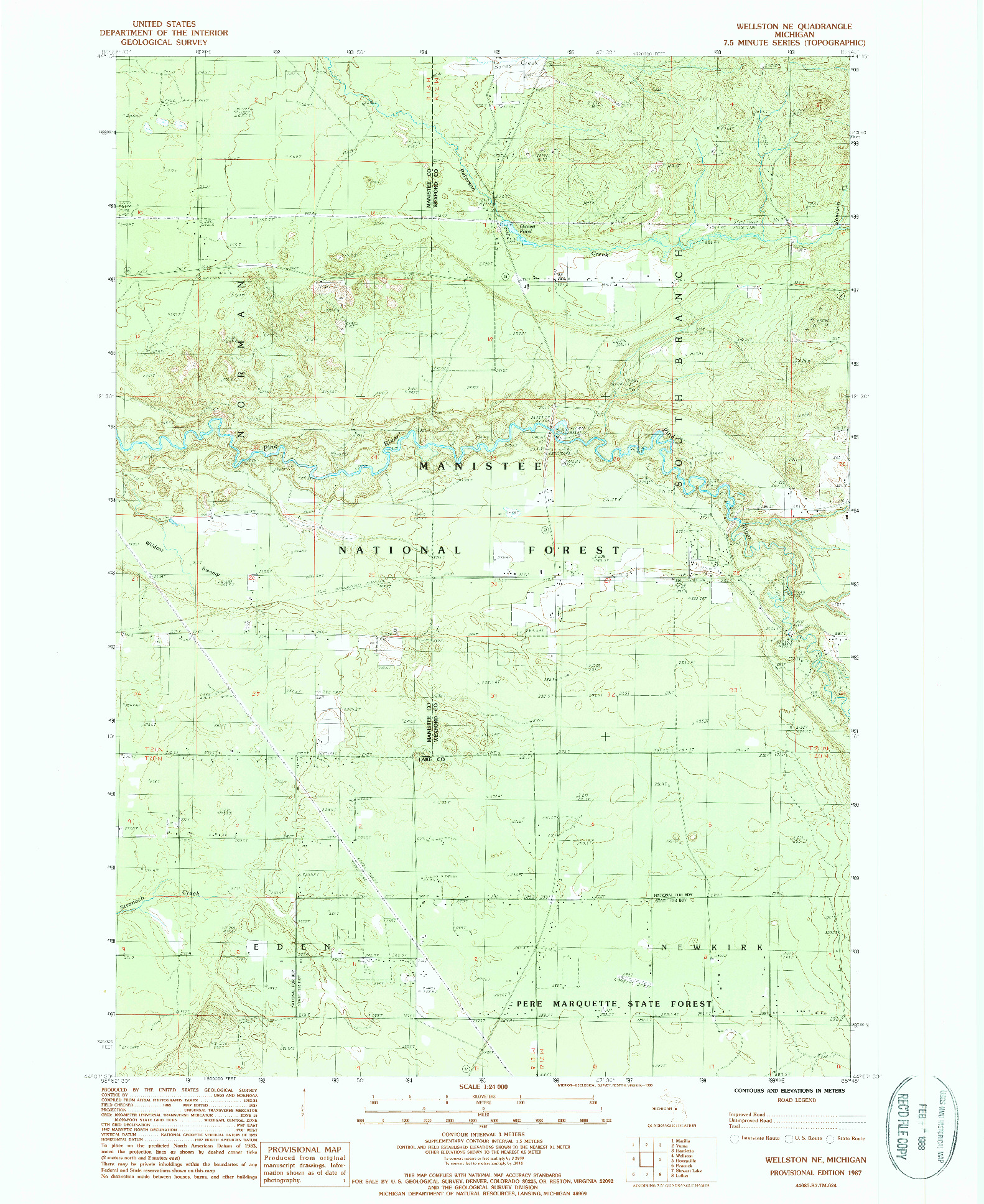 USGS 1:24000-SCALE QUADRANGLE FOR WELLSTON NE, MI 1987