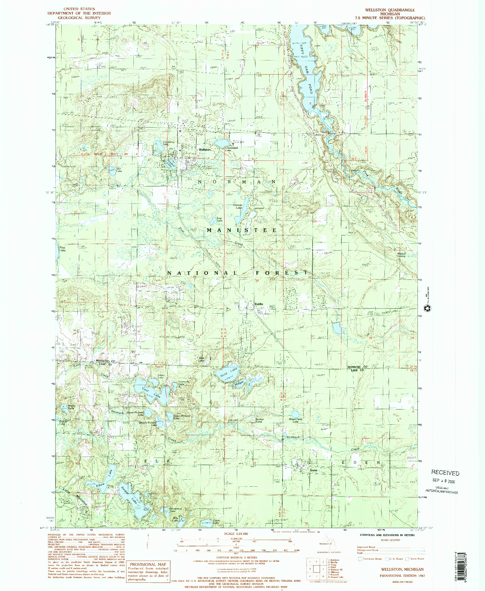 USGS 1:24000-SCALE QUADRANGLE FOR WELLSTON, MI 1987