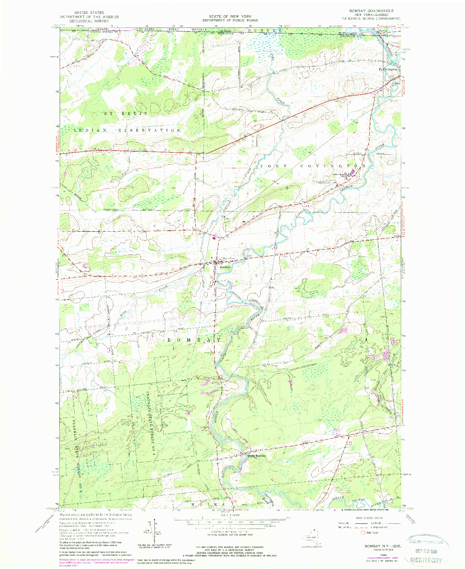 USGS 1:24000-SCALE QUADRANGLE FOR BOMBAY, NY 1964