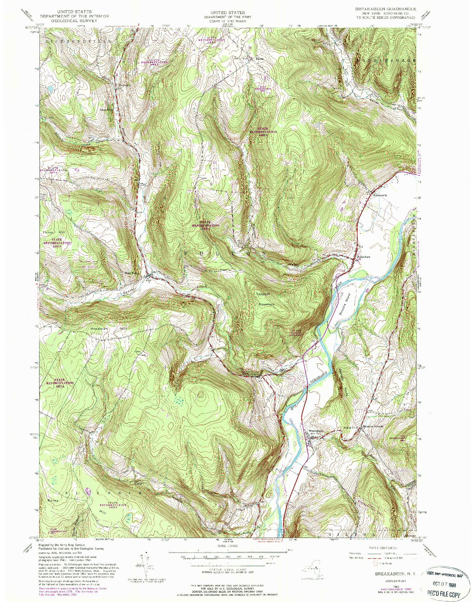 USGS 1:24000-SCALE QUADRANGLE FOR BREAKABEEN, NY 1943