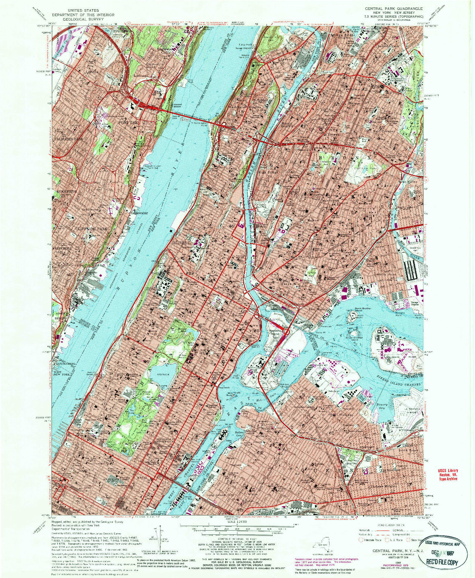USGS 1:24000-SCALE QUADRANGLE FOR CENTRAL PARK, NY 1966