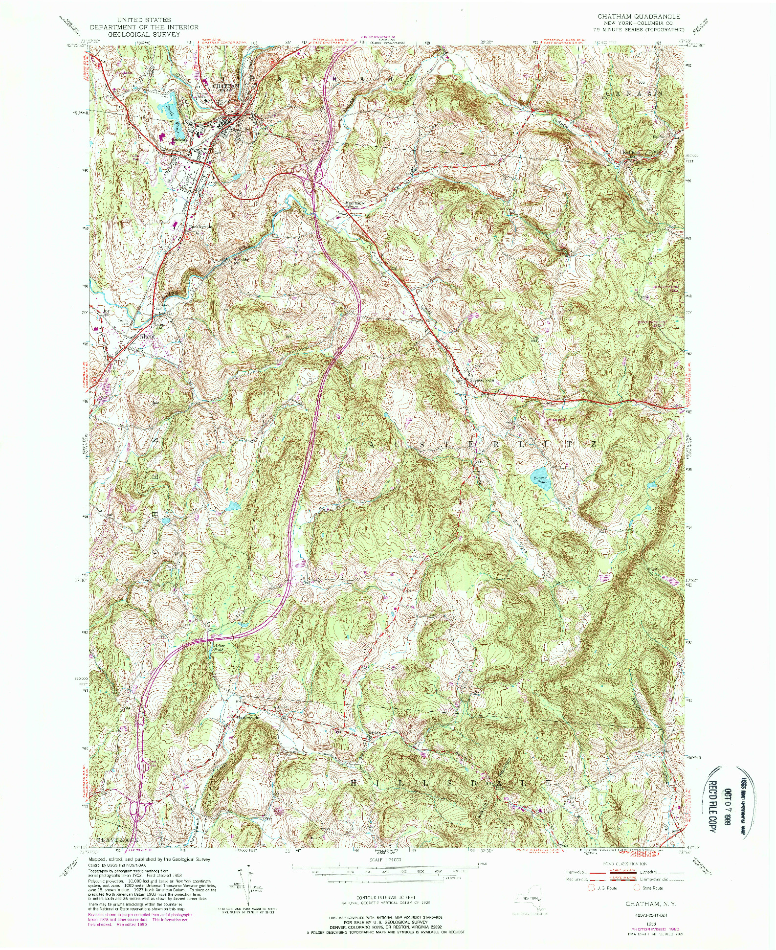 USGS 1:24000-SCALE QUADRANGLE FOR CHATHAM, NY 1953