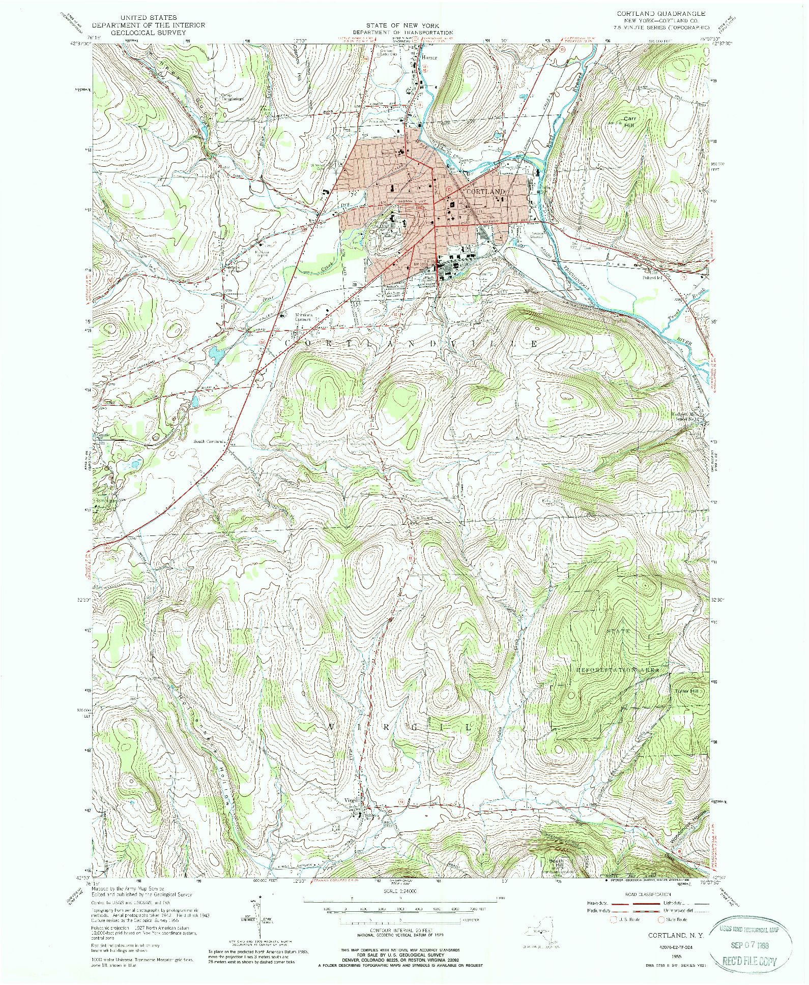 USGS 1:24000-SCALE QUADRANGLE FOR CORTLAND, NY 1955