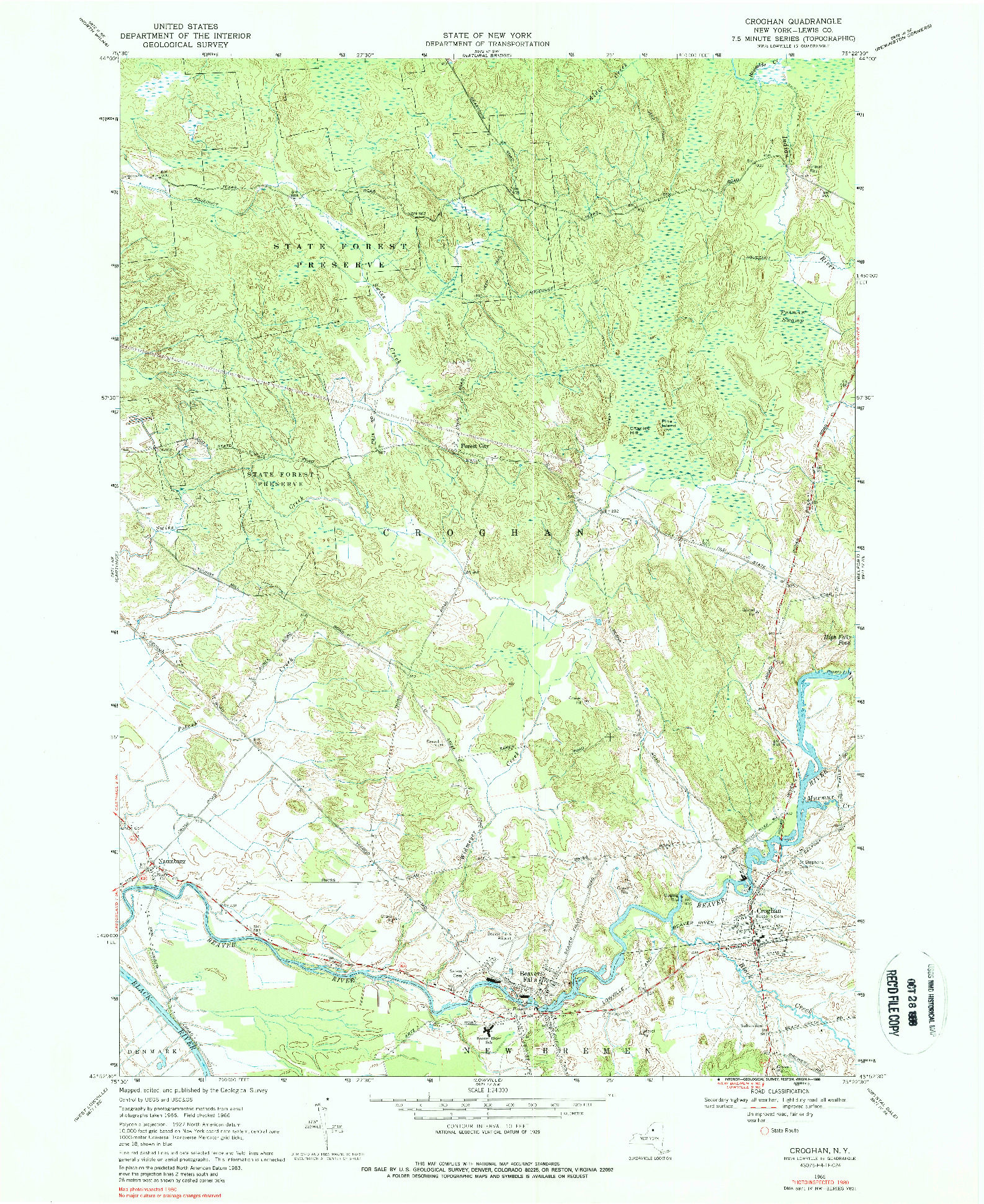 USGS 1:24000-SCALE QUADRANGLE FOR CROGHAN, NY 1966