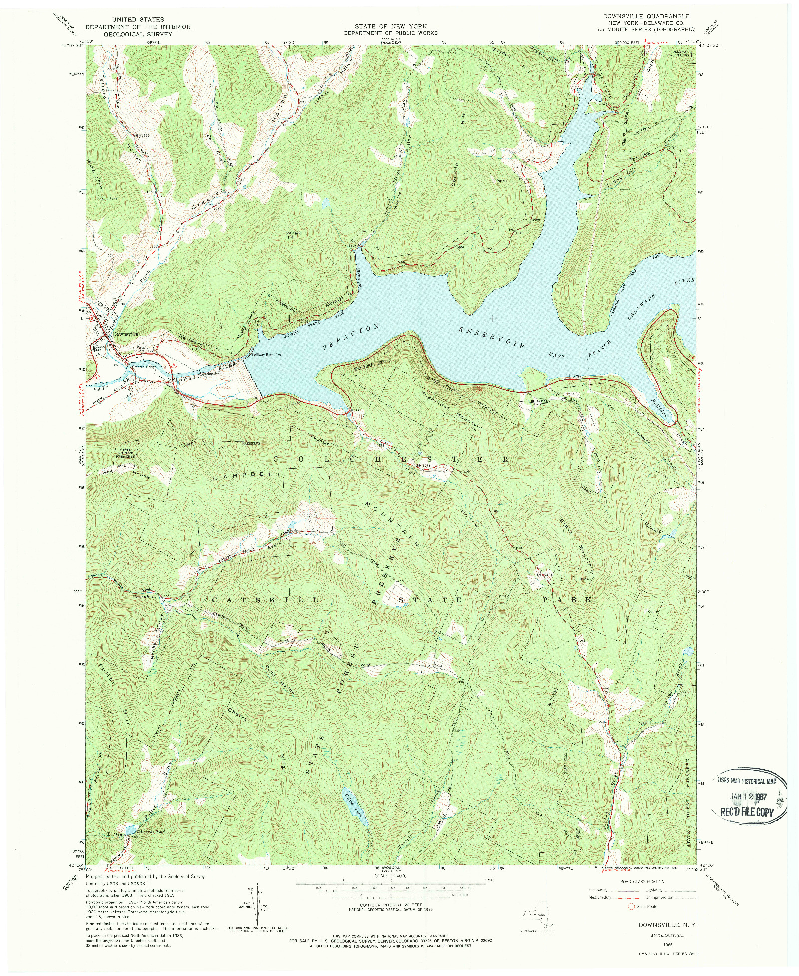 USGS 1:24000-SCALE QUADRANGLE FOR DOWNSVILLE, NY 1965