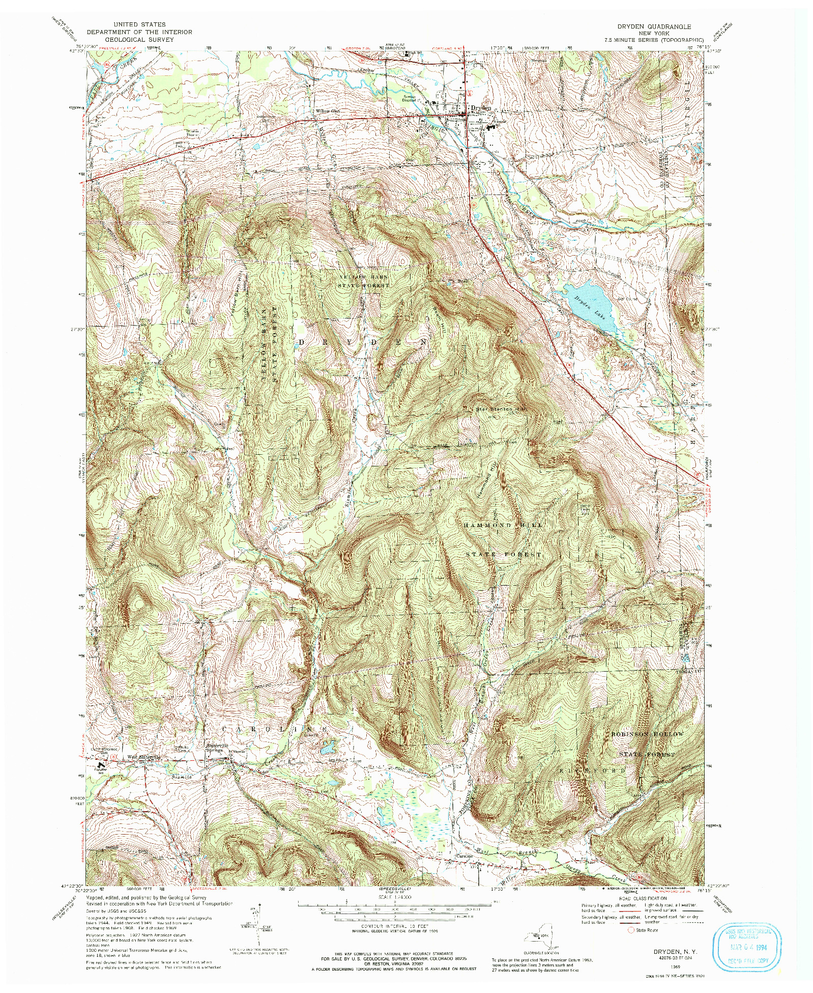 USGS 1:24000-SCALE QUADRANGLE FOR DRYDEN, NY 1969