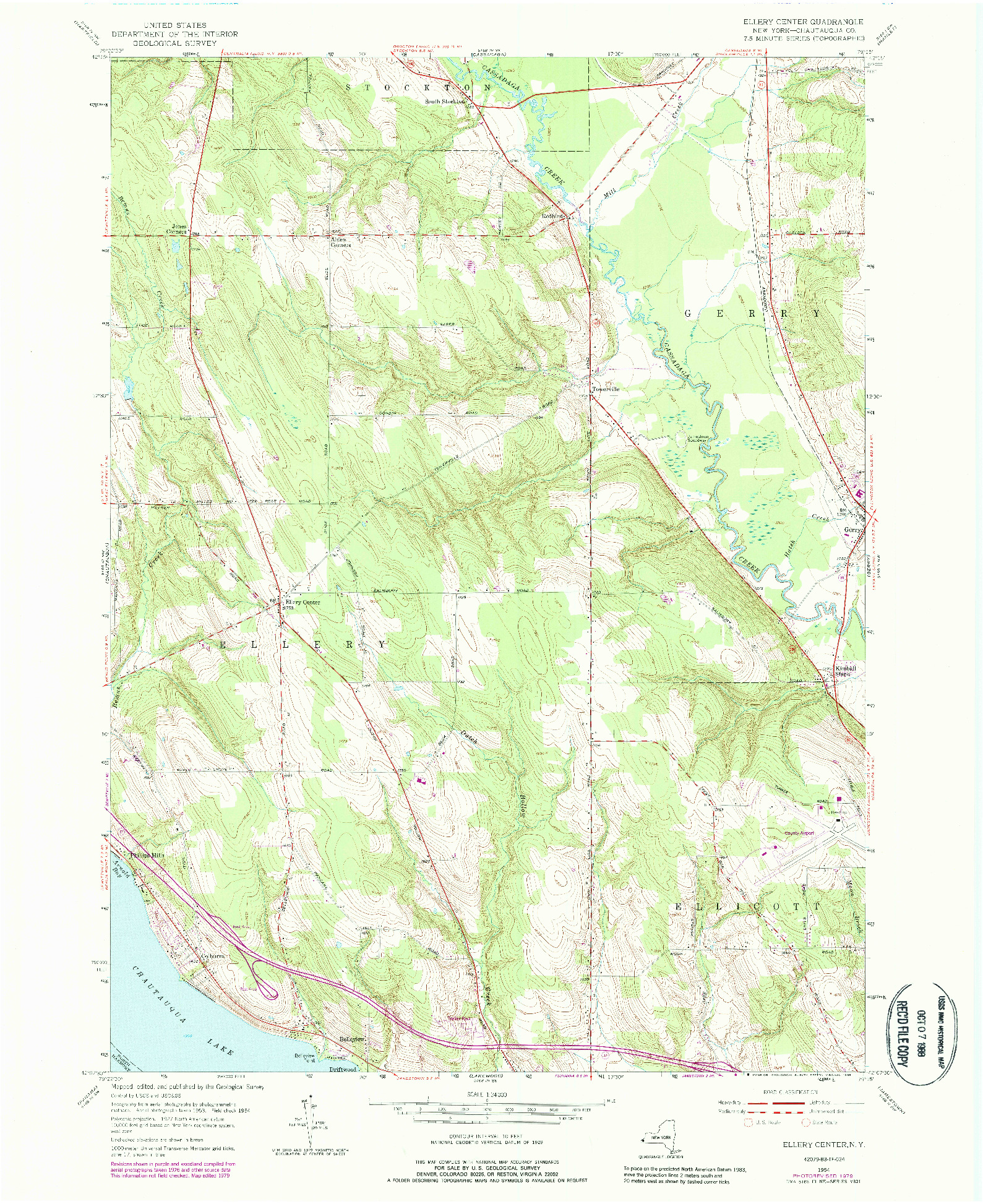 USGS 1:24000-SCALE QUADRANGLE FOR ELLERY CENTER, NY 1954